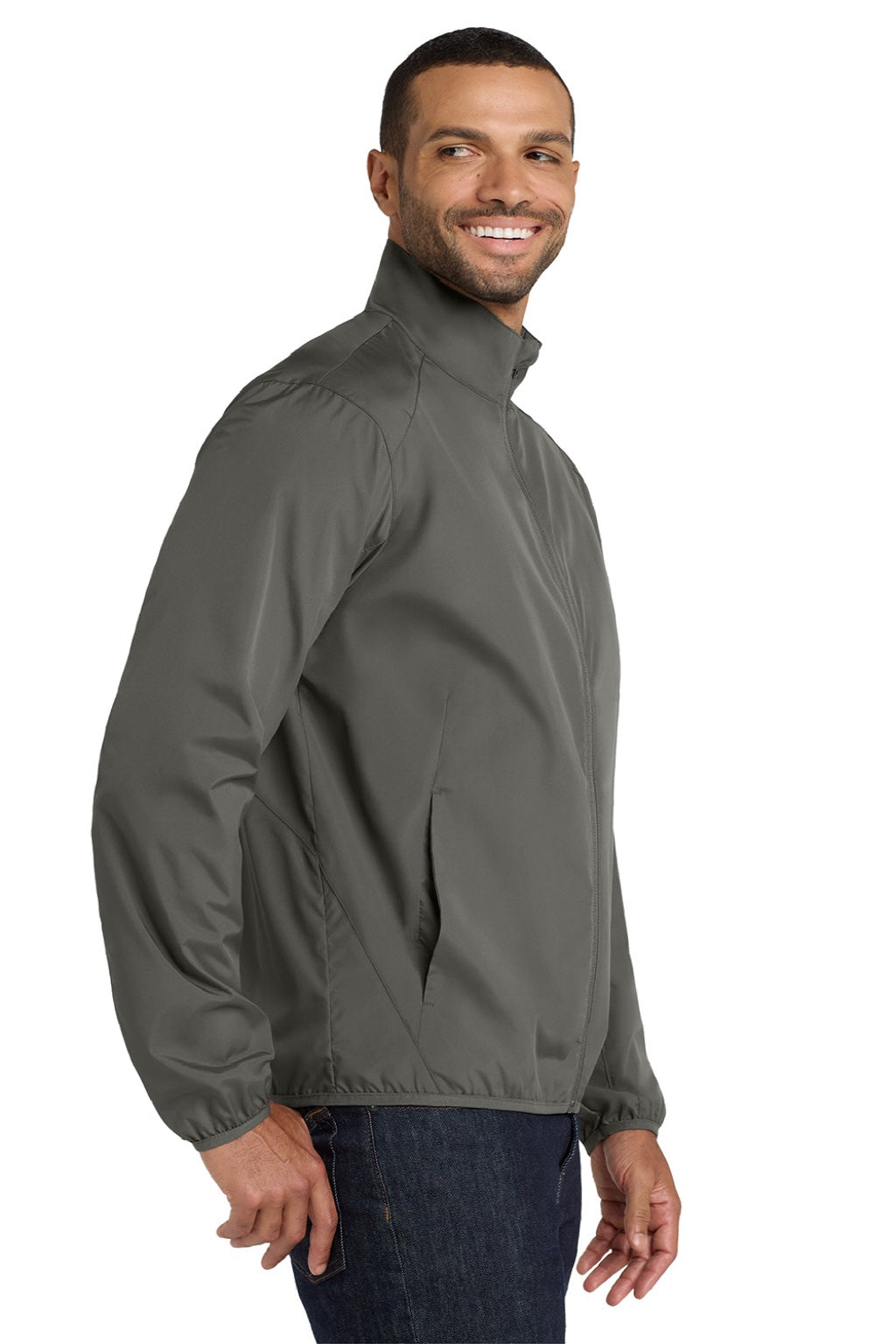 Port Authority J344 Mens Zephyr Wind & Water Resistant Full Zip Jacket Steel Grey Model Side