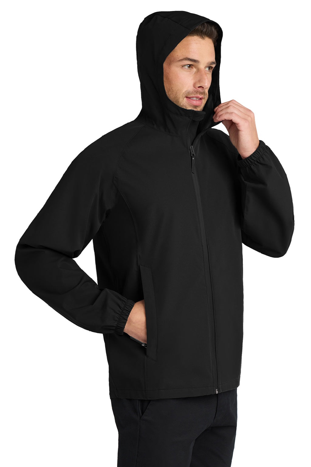 Port Authority J407 Mens Essential Waterproof Full Zip Hooded Rain Jacket Deep Black Model 3q