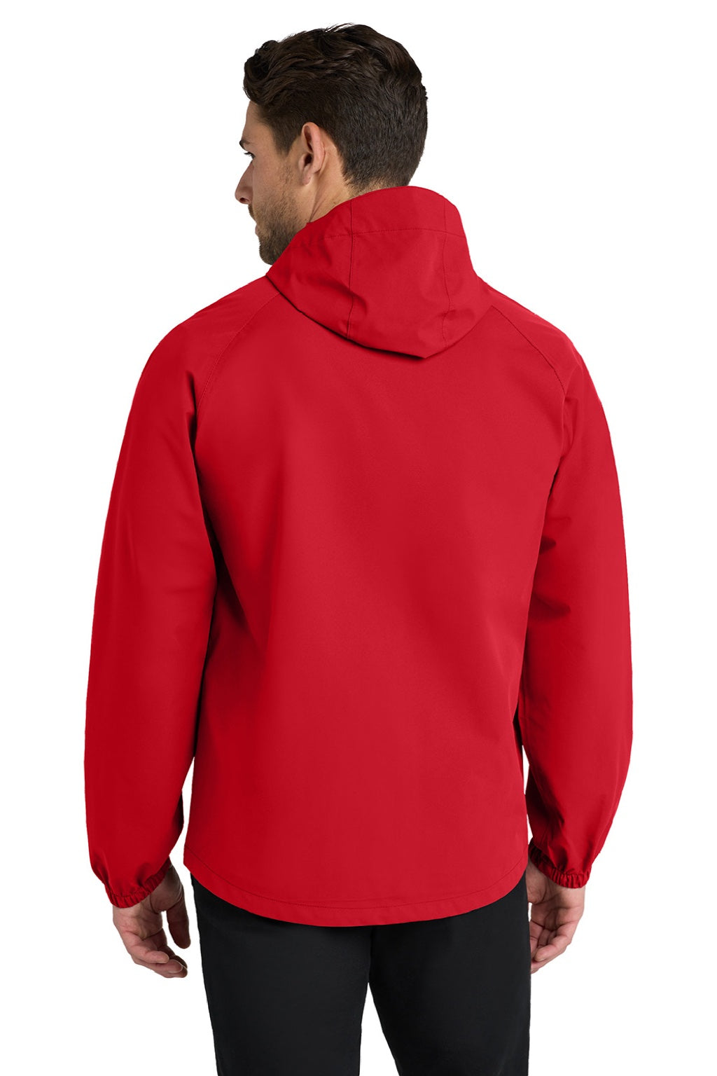 Port Authority J407 Mens Essential Waterproof Full Zip Hooded Rain Jacket Deep Red Model Back