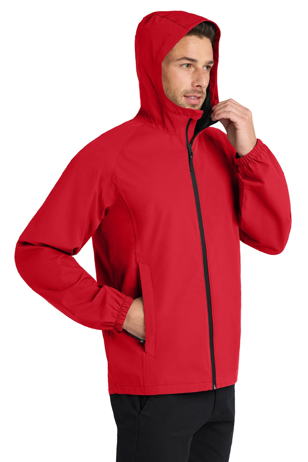 Port Authority J407 Mens Essential Waterproof Full Zip Hooded Rain Jacket Deep Red Model 3q