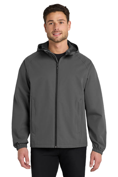Port Authority J407 Mens Essential Waterproof Full Zip Hooded Rain Jacket Graphite Grey Model Front
