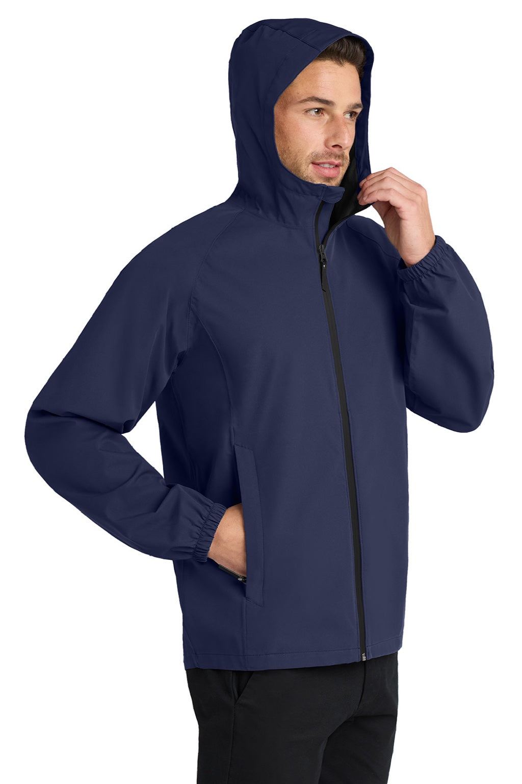Port Authority J407 Mens Essential Waterproof Full Zip Hooded Rain Jacket True Navy Blue Model 3q