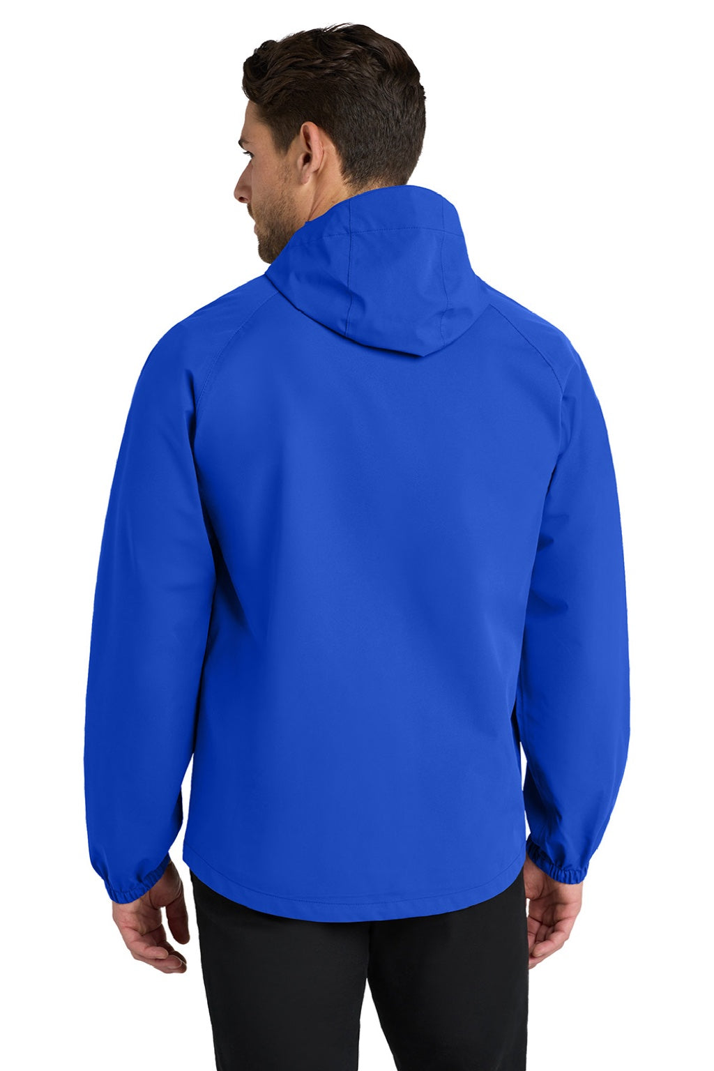 Port Authority J407 Mens Essential Waterproof Full Zip Hooded Rain Jacket True Royal Blue Model Back
