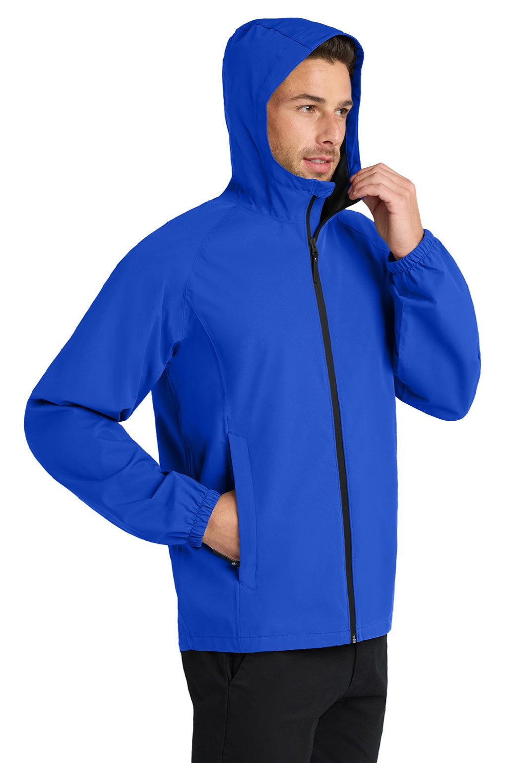 Port Authority J407 Mens Essential Waterproof Full Zip Hooded Rain Jacket True Royal Blue Model 3q