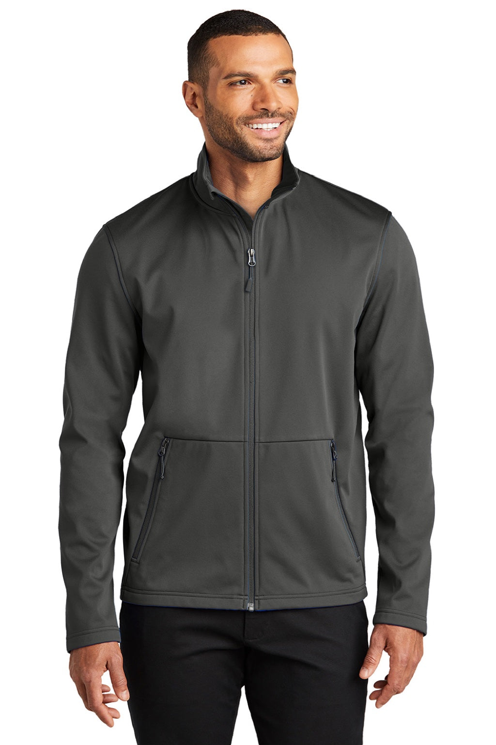 Port Authority J617 Mens Flexshell Water Resistant Full Zip Jacket Steel Grey Model Front