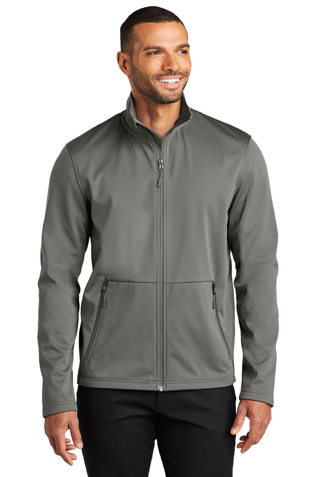 Port Authority J617 Mens Flexshell Water Resistant Full Zip Jacket Smoke Grey Model Front