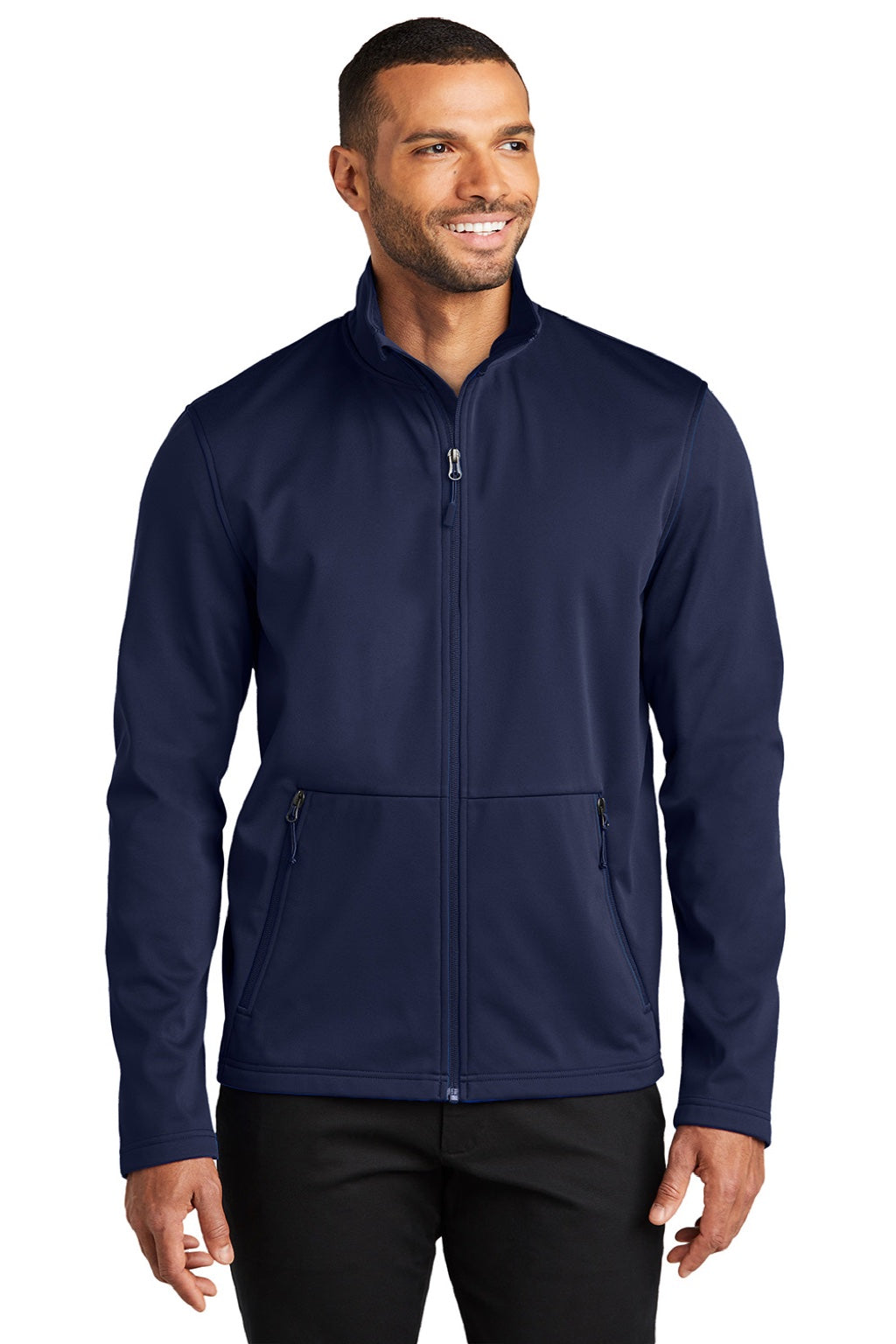 Port Authority J617 Mens Flexshell Water Resistant Full Zip Jacket True Navy Blue Model Front