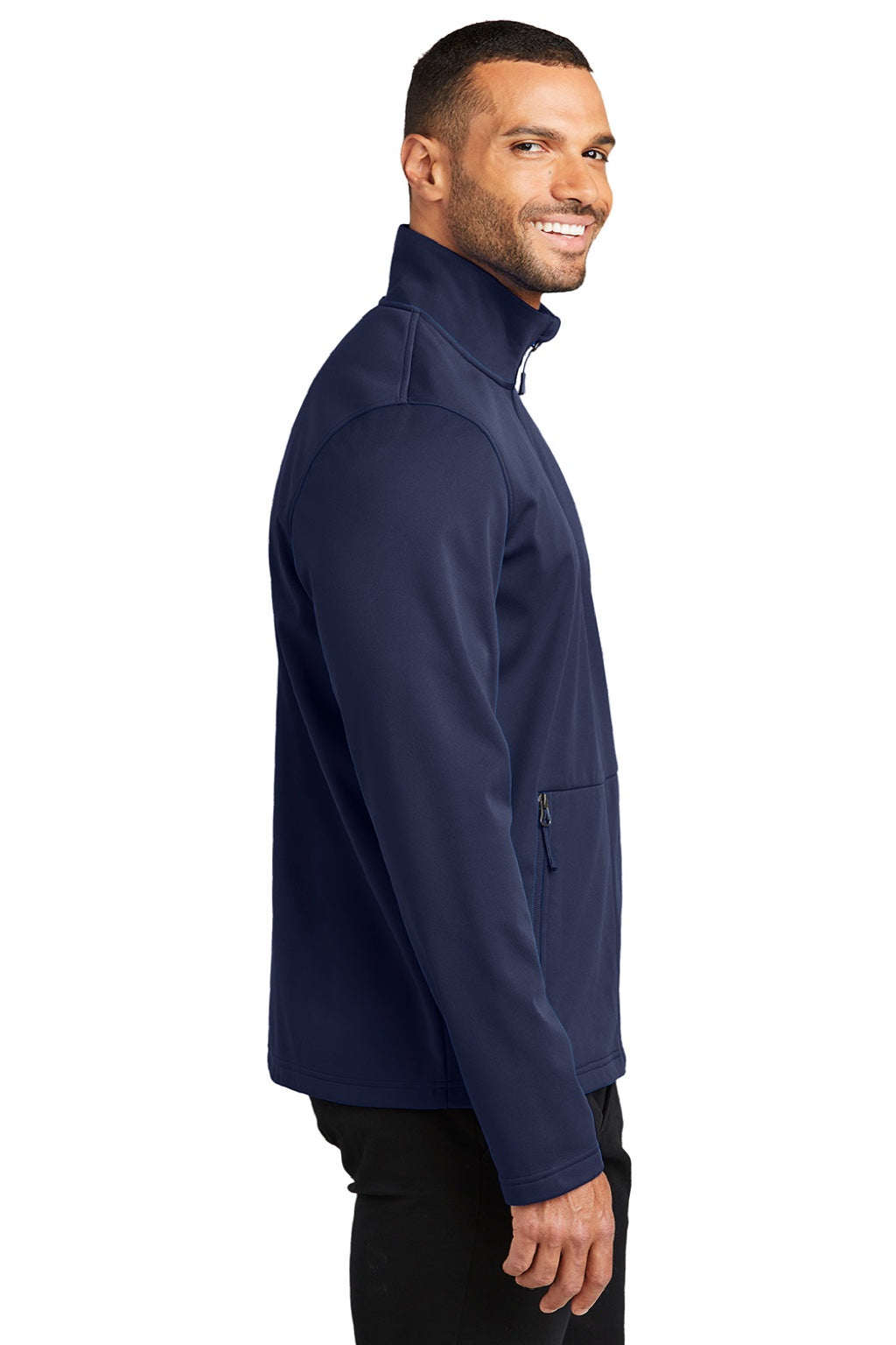 Port Authority J617 Mens Flexshell Water Resistant Full Zip Jacket True Navy Blue Model Side