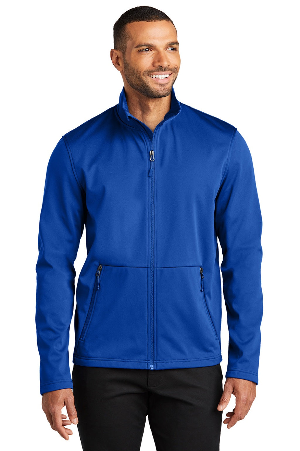 Port Authority J617 Mens Flexshell Water Resistant Full Zip Jacket True Royal Blue Model Front