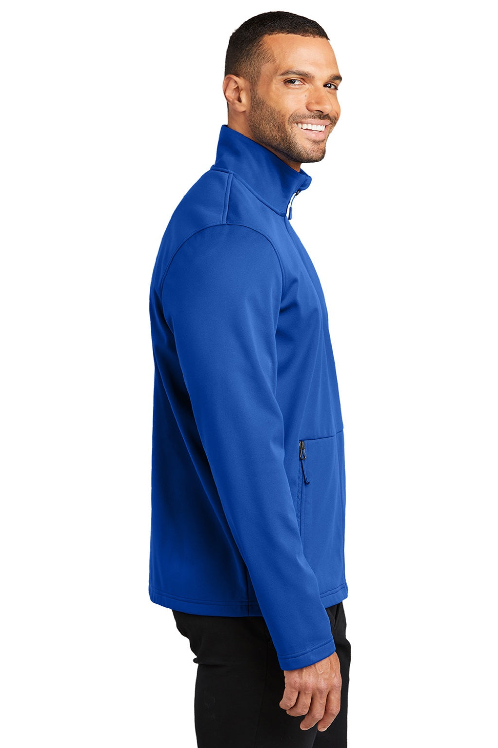 Port Authority J617 Mens Flexshell Water Resistant Full Zip Jacket True Royal Blue Model Side