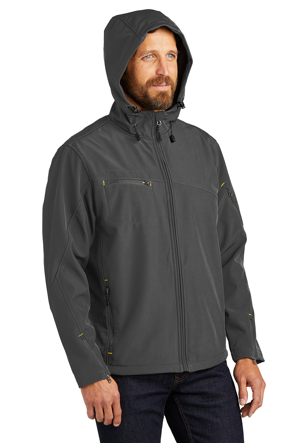 Port Authority J706 Mens Wind & Water Resistant Full Zip Hooded Jacket Charcoal Grey/Lemon Yellow Model 3q