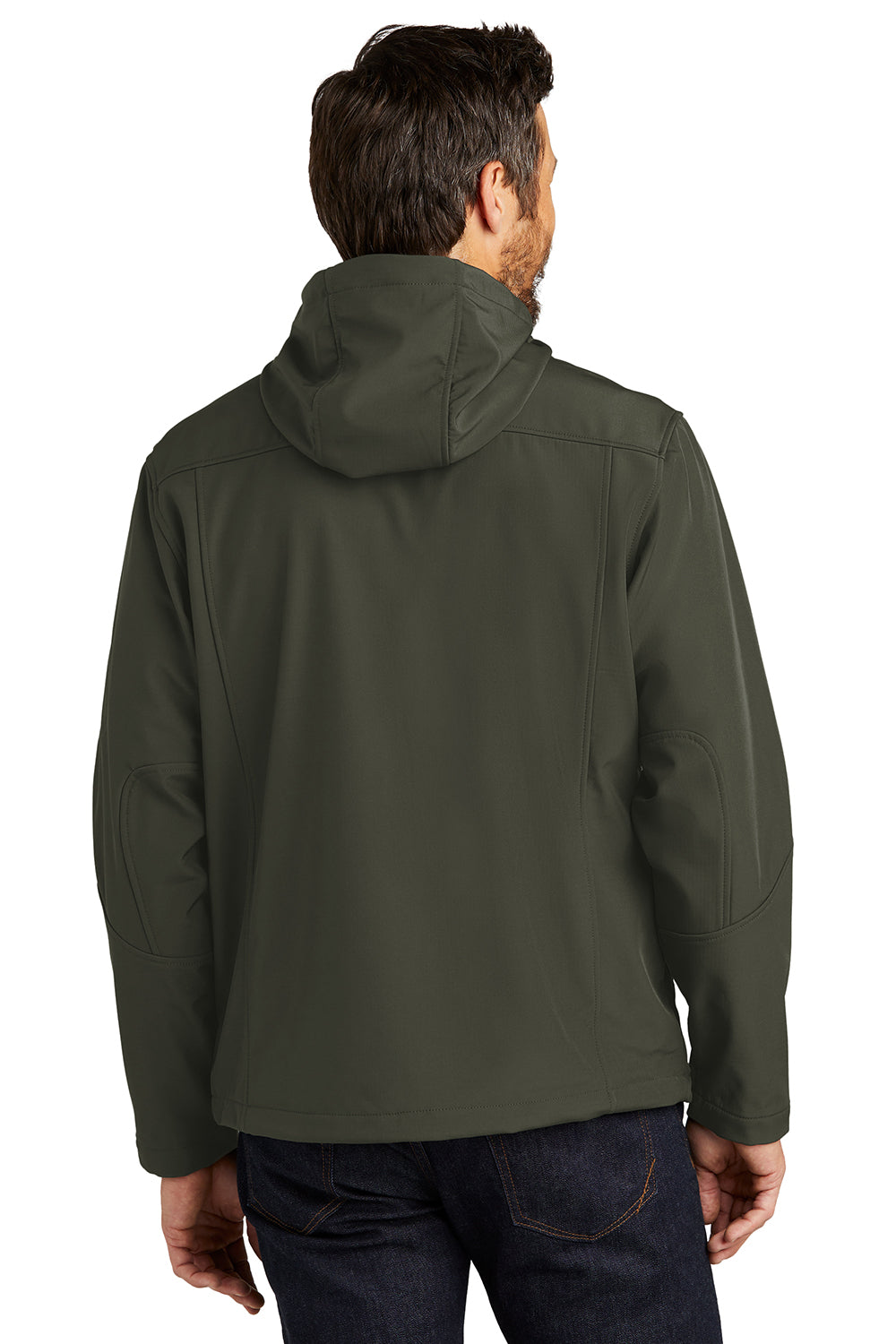 Port Authority J706 Mens Wind & Water Resistant Full Zip Hooded Jacket Mineral Green/Soft Orange Model Back