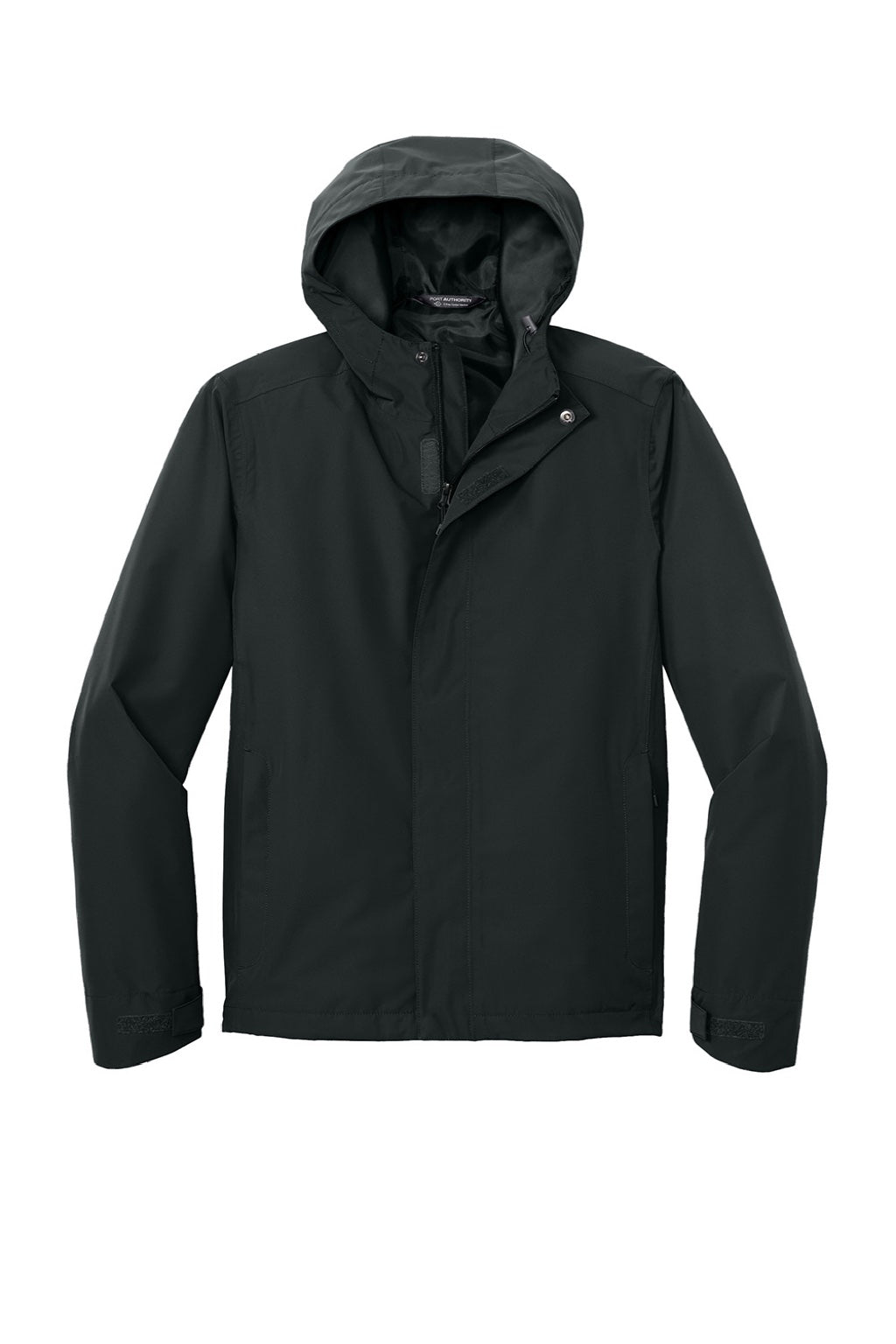Port Authority J714 Mens C-FREE Water Resistant Full Zip Hooded Rain Jacket Deep Black Flat Front
