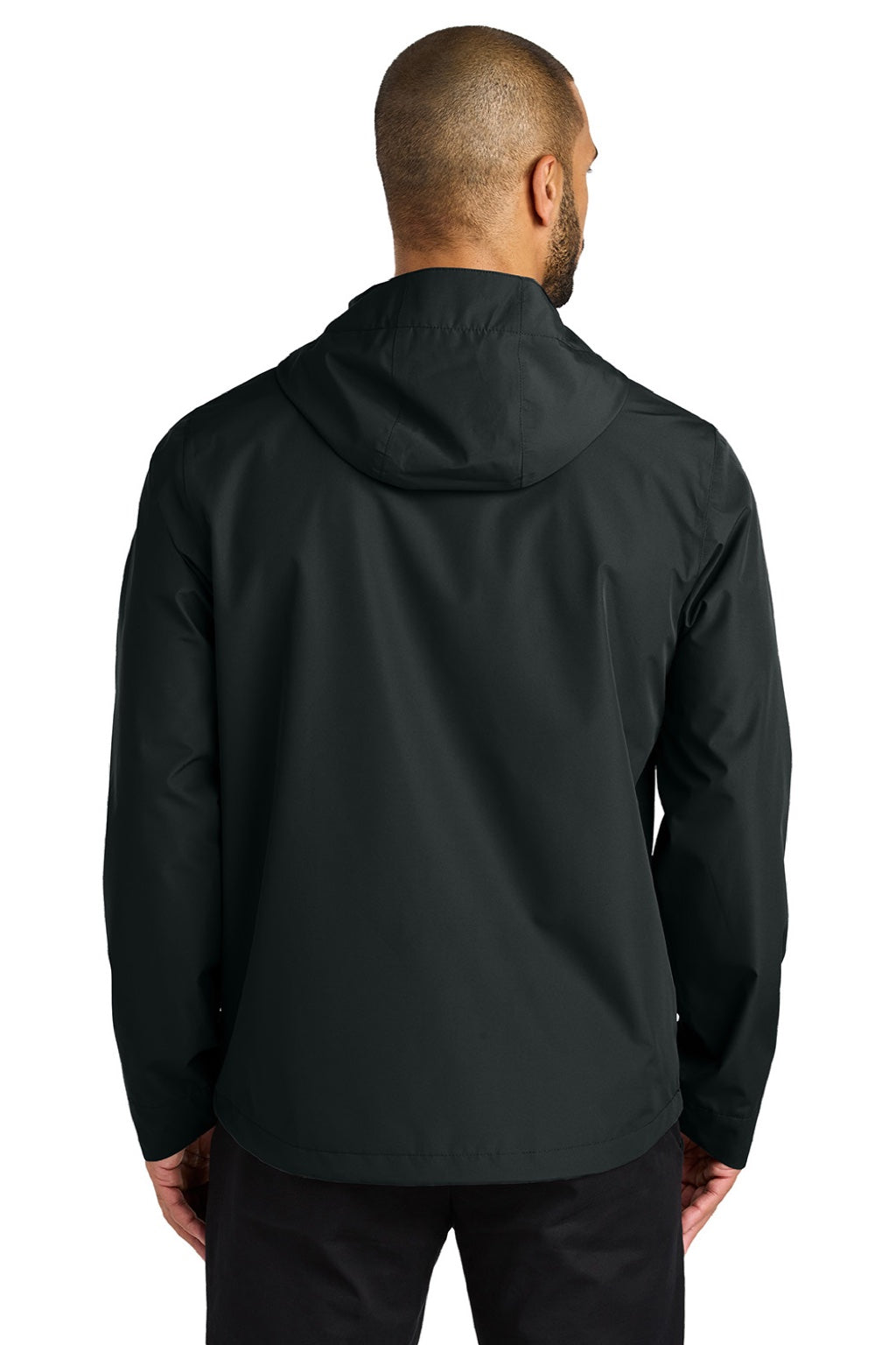 Port Authority J714 Mens C-FREE Water Resistant Full Zip Hooded Rain Jacket Deep Black Model Back