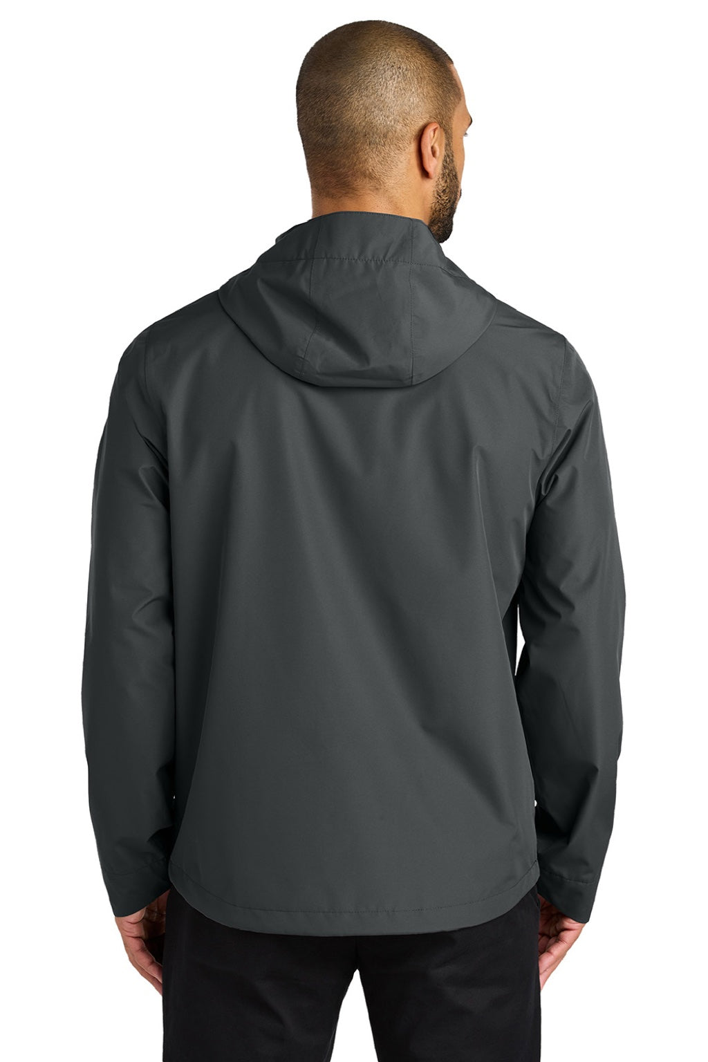 Port Authority J714 Mens C-FREE Water Resistant Full Zip Hooded Rain Jacket Steel Grey Model Back