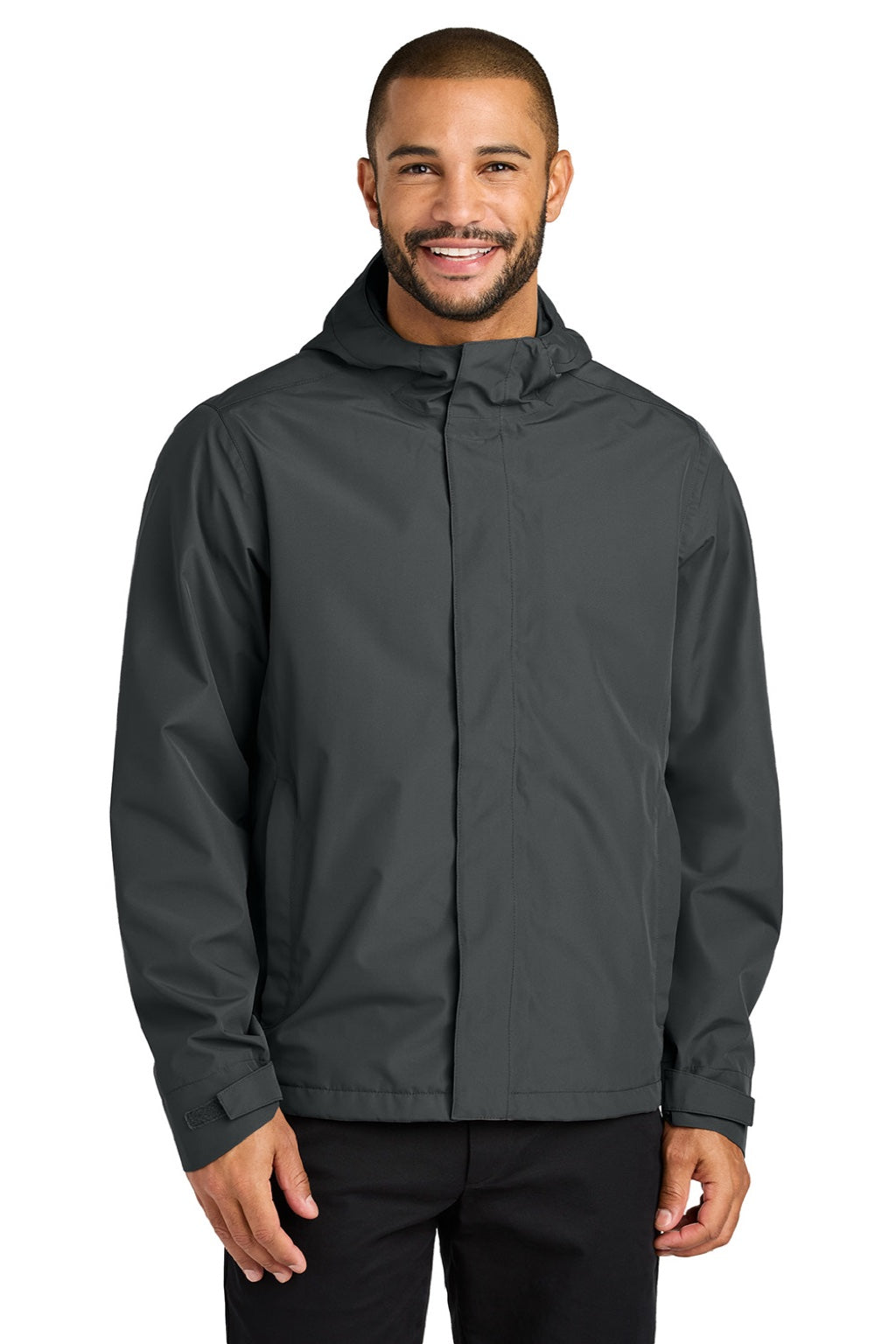 Port Authority J714 Mens C-FREE Water Resistant Full Zip Hooded Rain Jacket Steel Grey Model Front