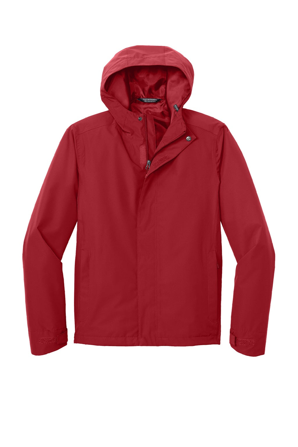 Port Authority J714 Mens C-FREE Water Resistant Full Zip Hooded Rain Jacket Rich Red Flat Front