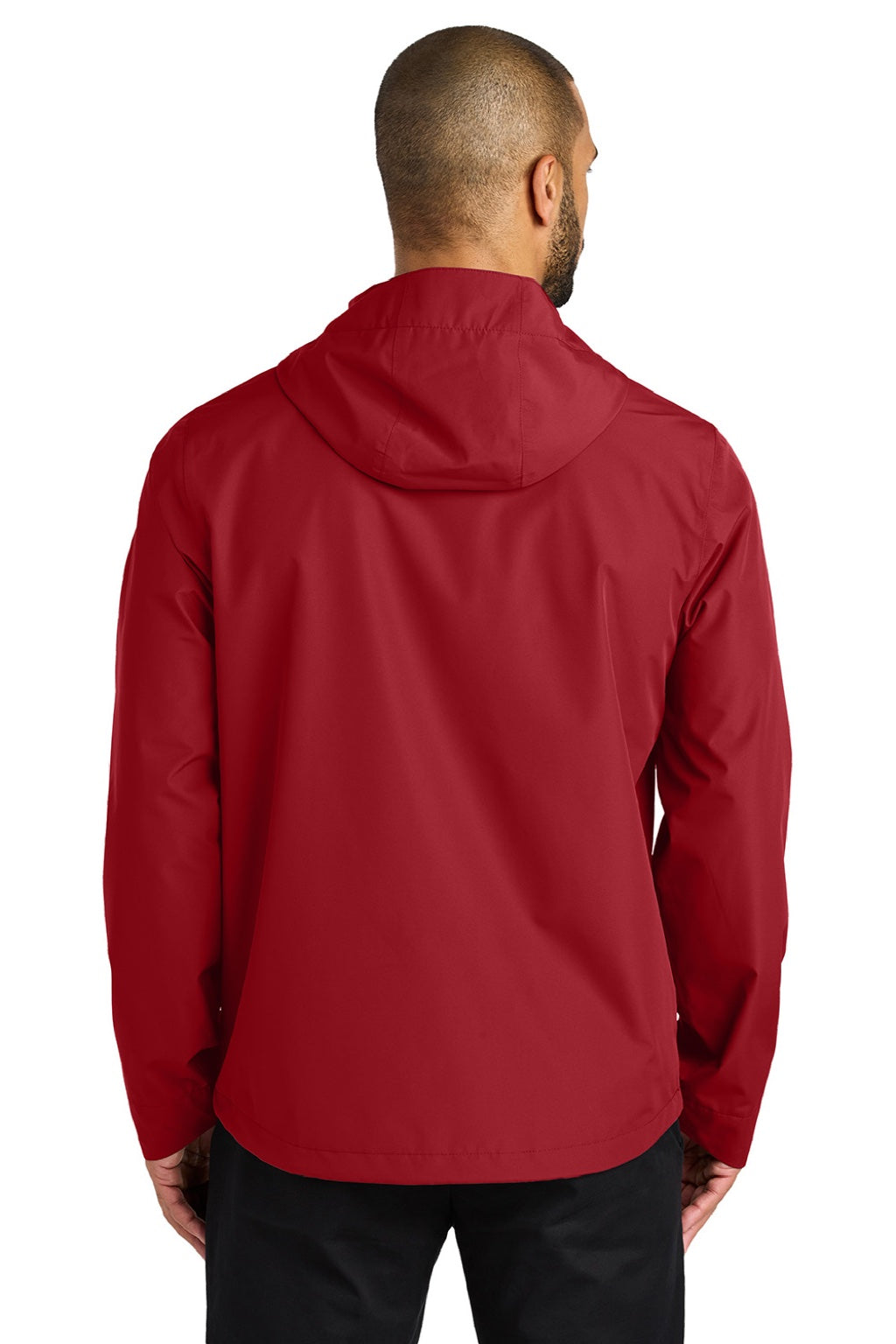 Port Authority J714 Mens C-FREE Water Resistant Full Zip Hooded Rain Jacket Rich Red Model Back