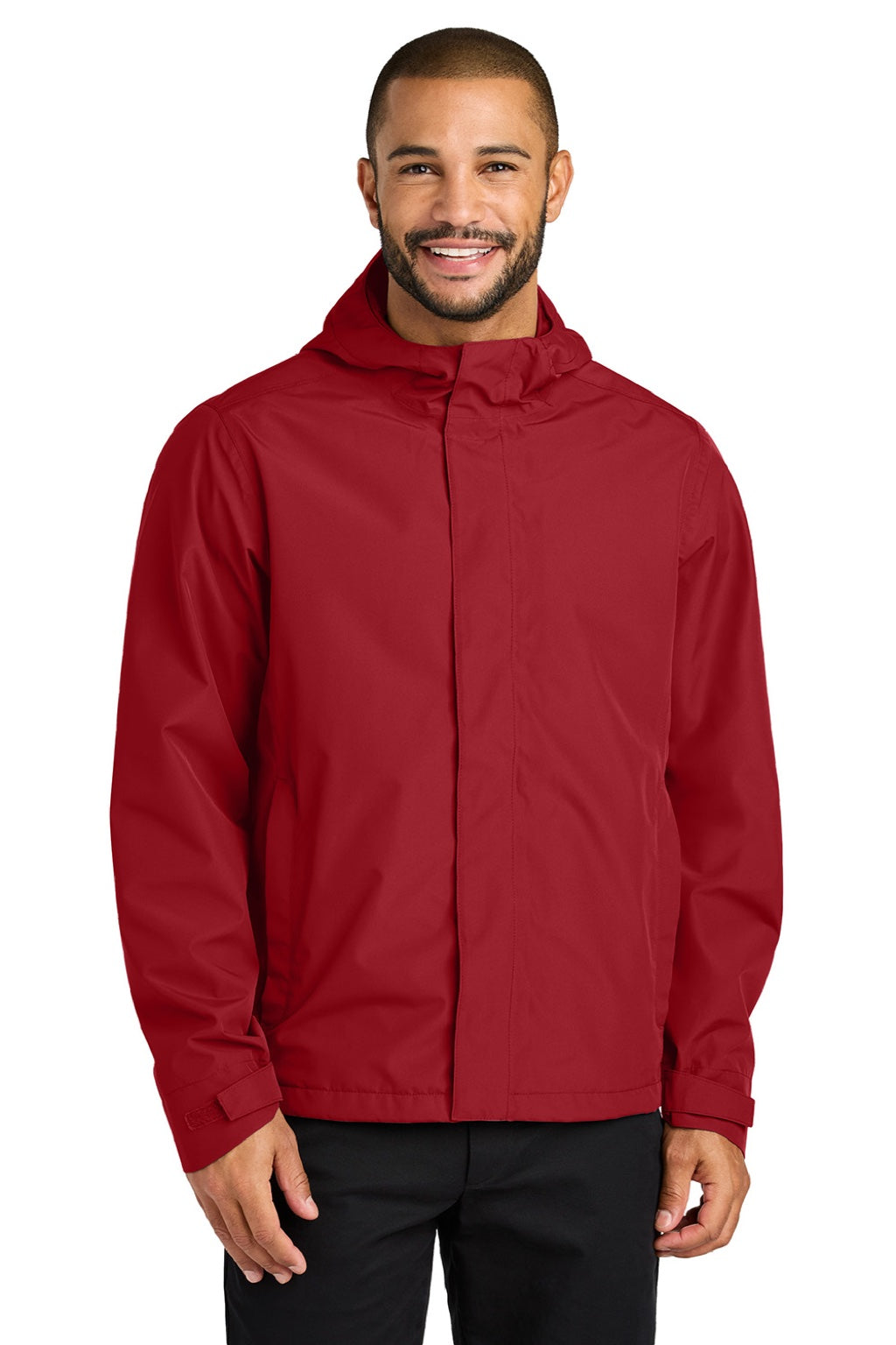 Port Authority J714 Mens C-FREE Water Resistant Full Zip Hooded Rain Jacket Rich Red Model Front
