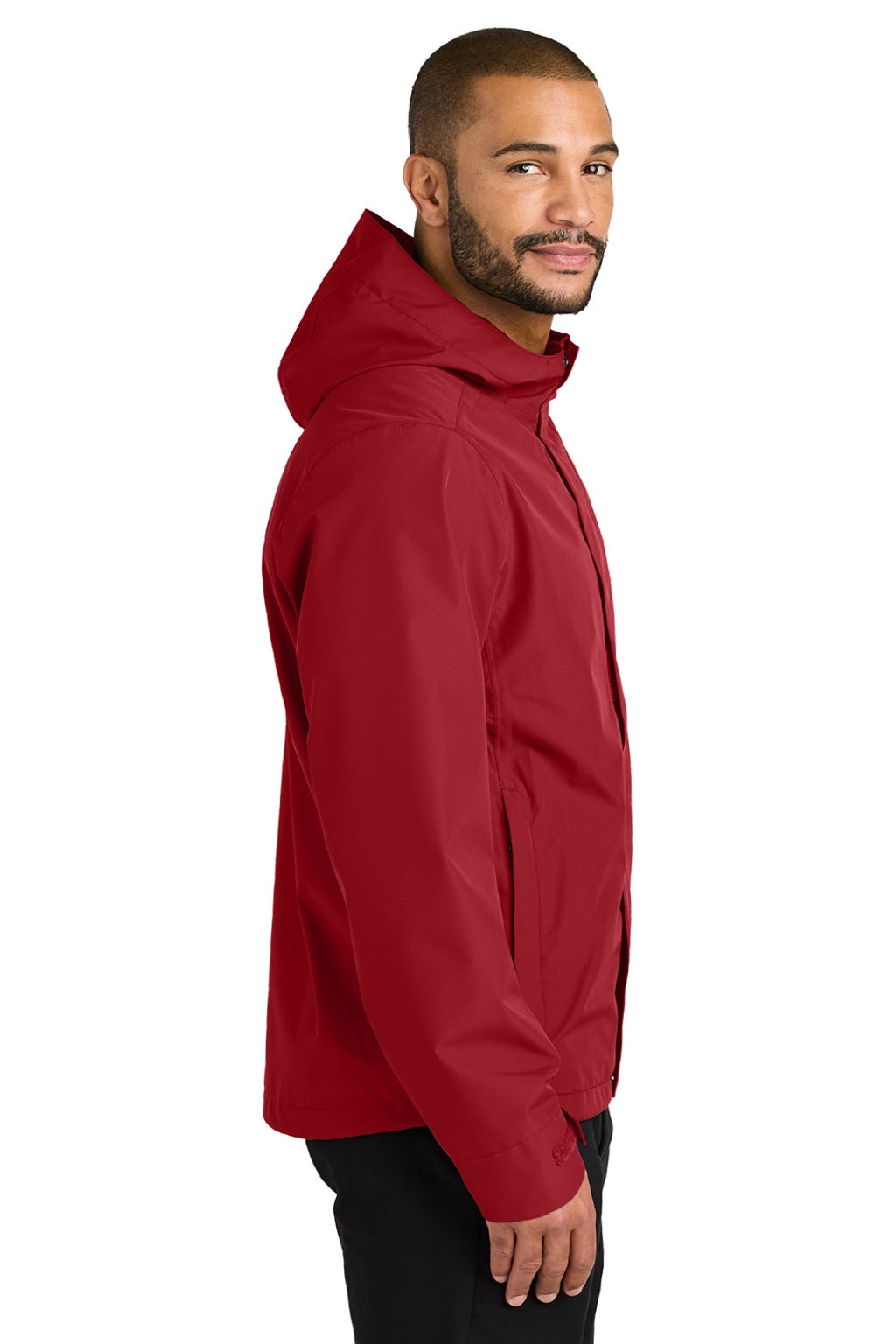 Port Authority J714 Mens C-FREE Water Resistant Full Zip Hooded Rain Jacket Rich Red Model Side