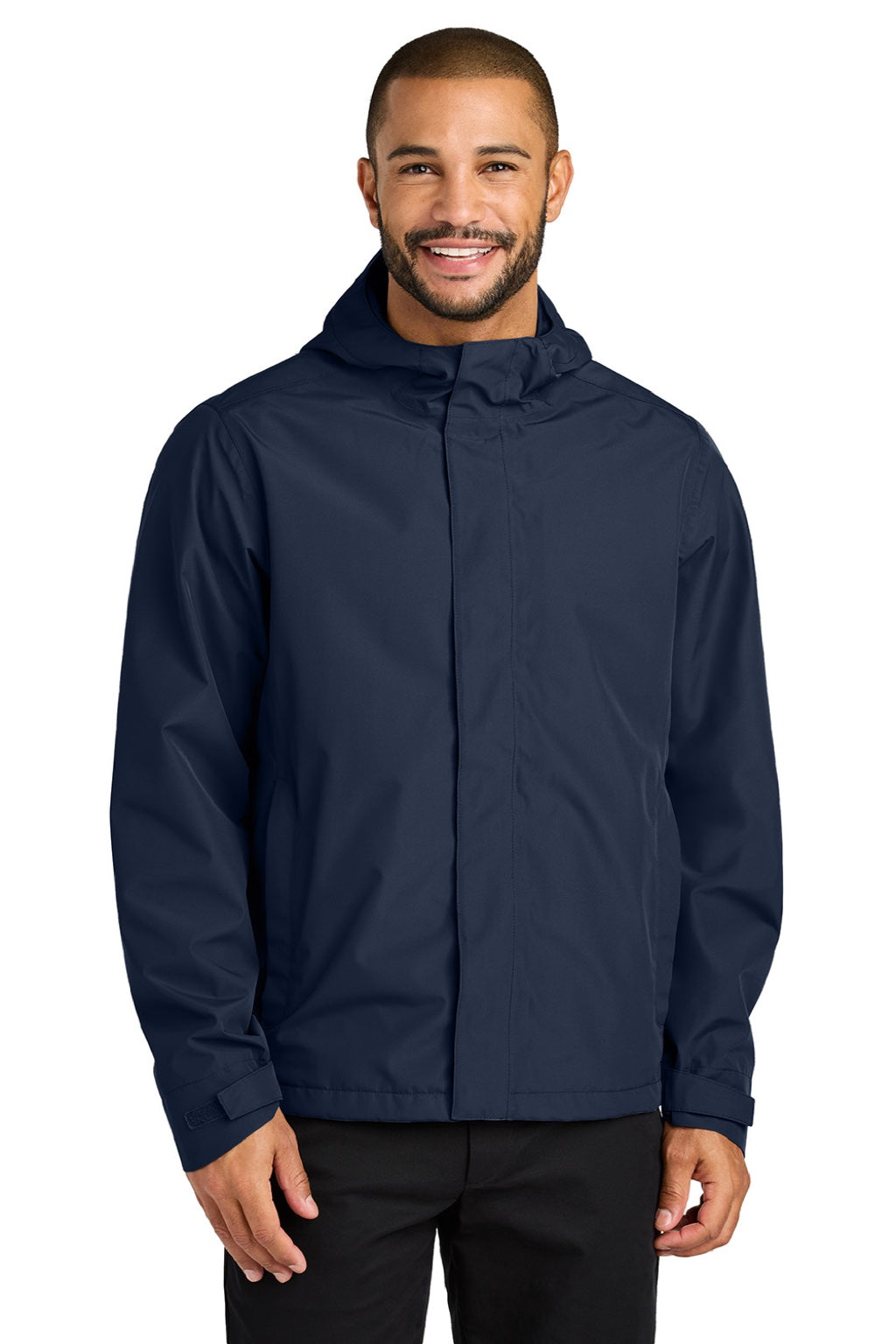 Port Authority J714 Mens C-FREE Water Resistant Full Zip Hooded Rain Jacket True Navy Blue Model Front