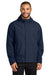 Port Authority J714 Mens C-FREE Water Resistant Full Zip Hooded Rain Jacket True Navy Blue Model Front