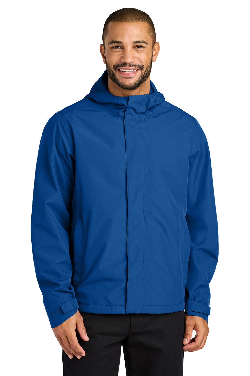 Port Authority J714 Mens C-FREE Water Resistant Full Zip Hooded Rain Jacket True Royal Blue Model Front