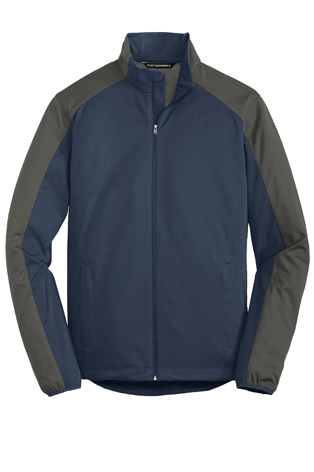 Port Authority J718 Mens Active Wind & Water Resistant Full Zip Jacket Dress Navy Blue/Steel Grey Flat Front