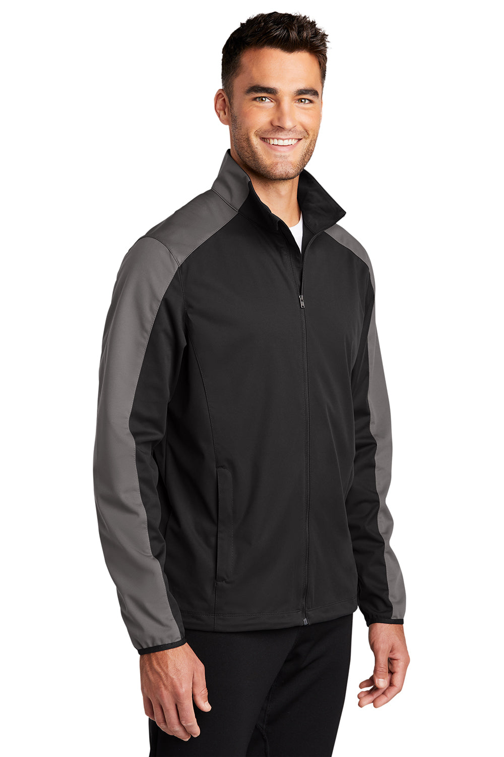 Port Authority J718 Mens Active Wind & Water Resistant Full Zip Jacket Deep Black/Steel Grey Model 3q