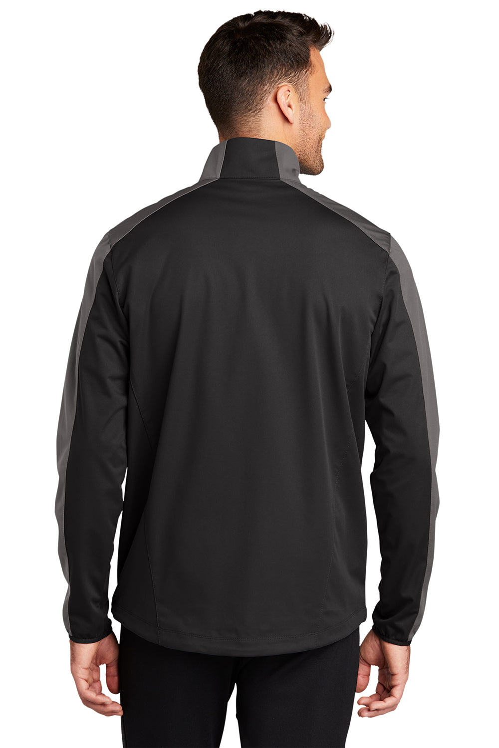 Port Authority J718 Mens Active Wind & Water Resistant Full Zip Jacket Deep Black/Steel Grey Model Back