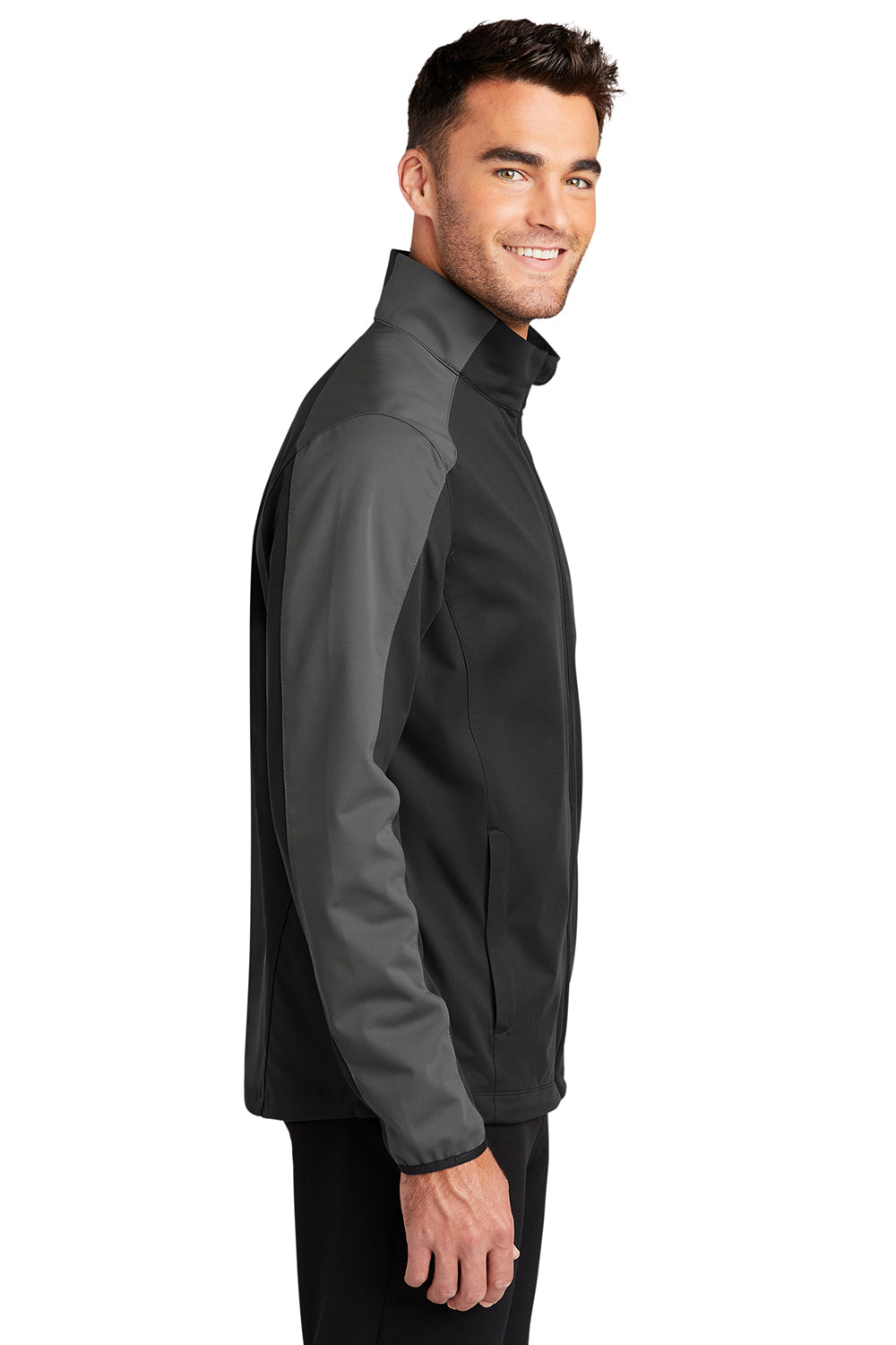 Port Authority J718 Mens Active Wind & Water Resistant Full Zip Jacket Deep Black/Steel Grey Model Side