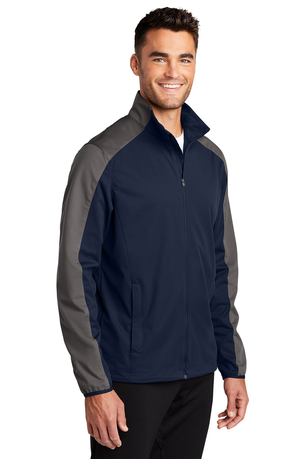 Port Authority J718 Mens Active Wind & Water Resistant Full Zip Jacket Dress Navy Blue/Steel Grey Model 3q