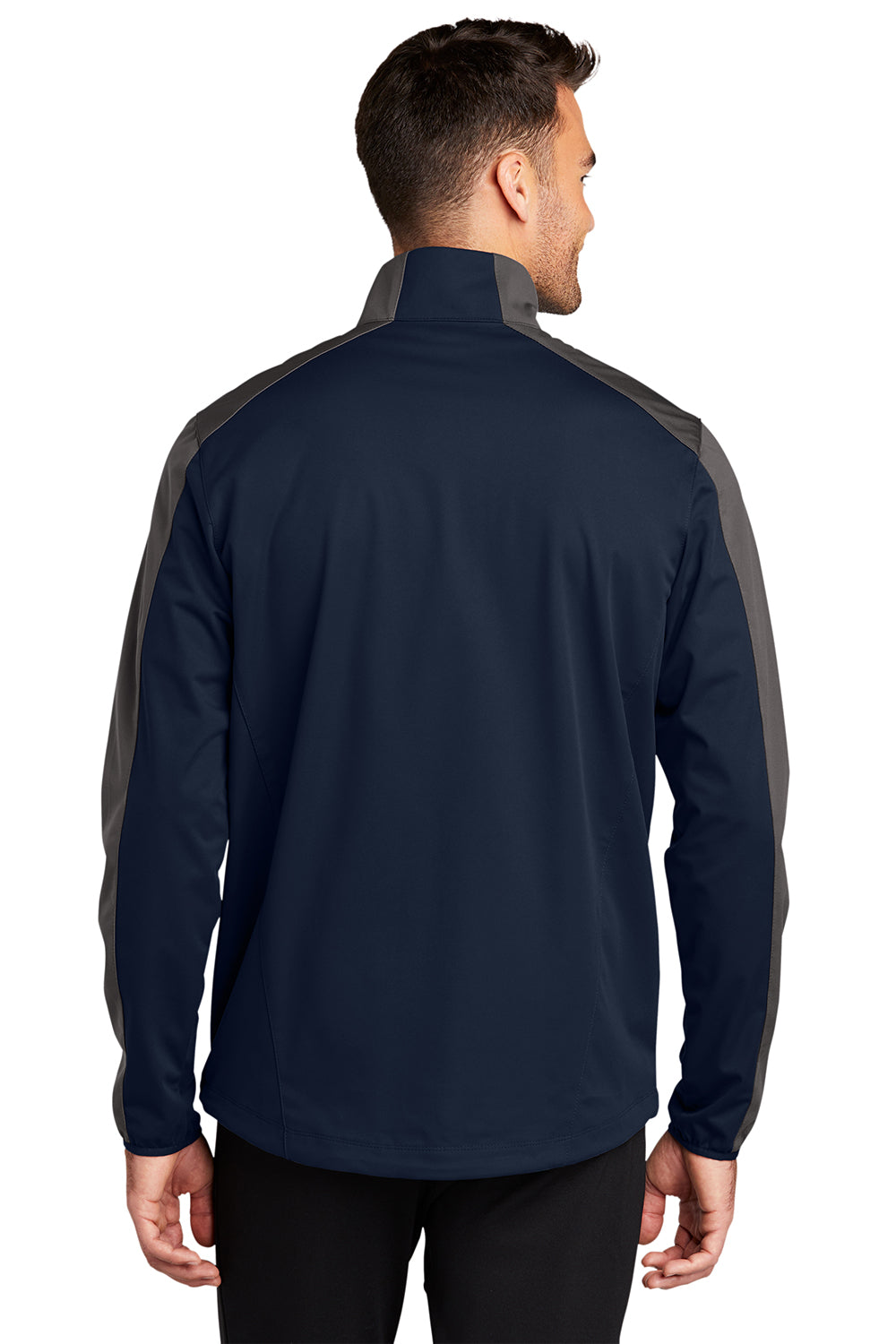 Port Authority J718 Mens Active Wind & Water Resistant Full Zip Jacket Dress Navy Blue/Steel Grey Model Back