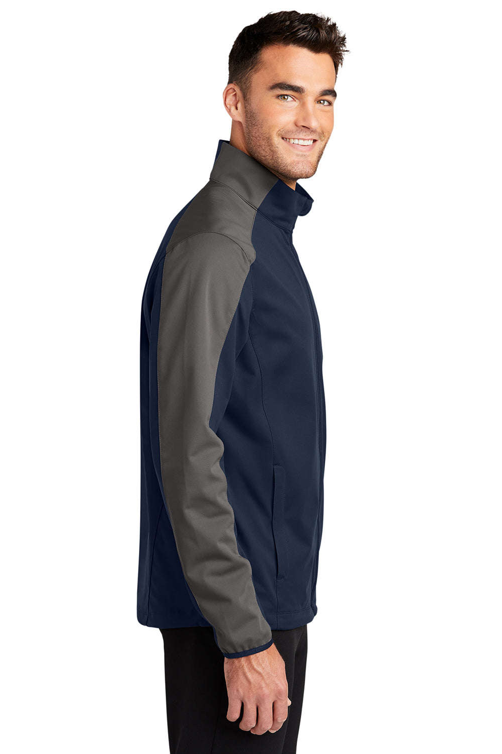 Port Authority J718 Mens Active Wind & Water Resistant Full Zip Jacket Dress Navy Blue/Steel Grey Model Side