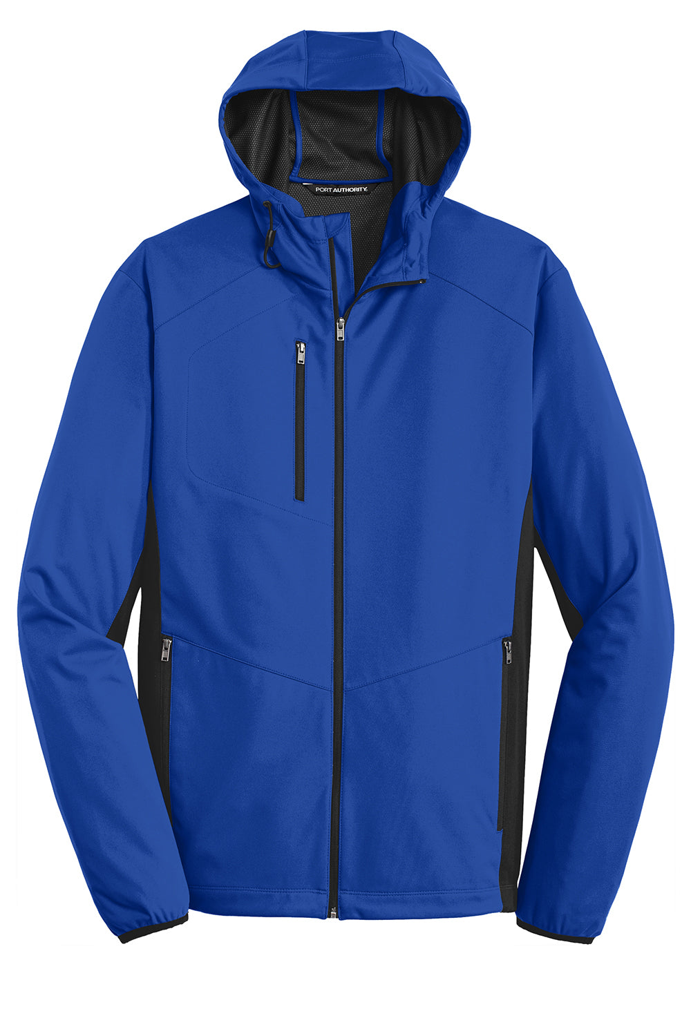 Port Authority J719 Mens Active Wind & Water Resistant Full Zip Hooded Jacket True Royal Blue/Deep Black Flat Front