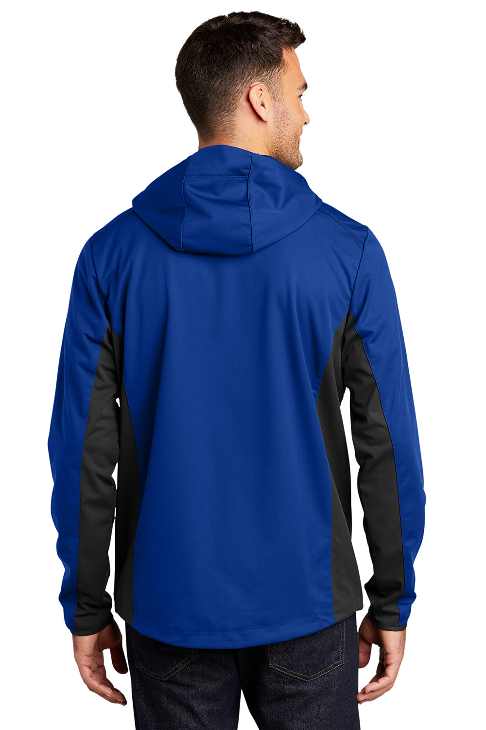 Port Authority J719 Mens Active Wind & Water Resistant Full Zip Hooded Jacket True Royal Blue/Deep Black Model Back