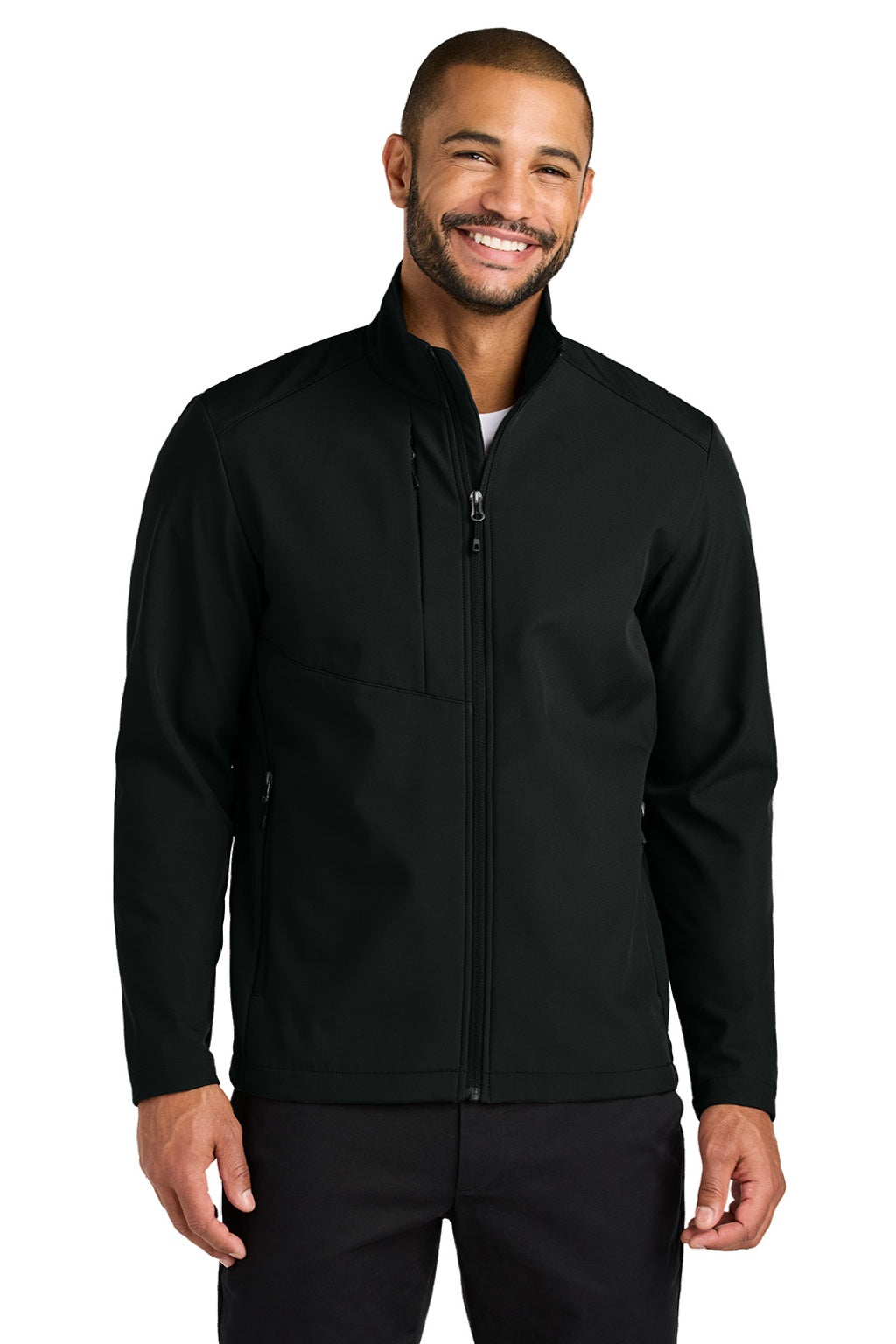 Port Authority J720 Mens C-FREE Core Water Resistant Soft Shell Full Zip Jacket Deep Black Model Front
