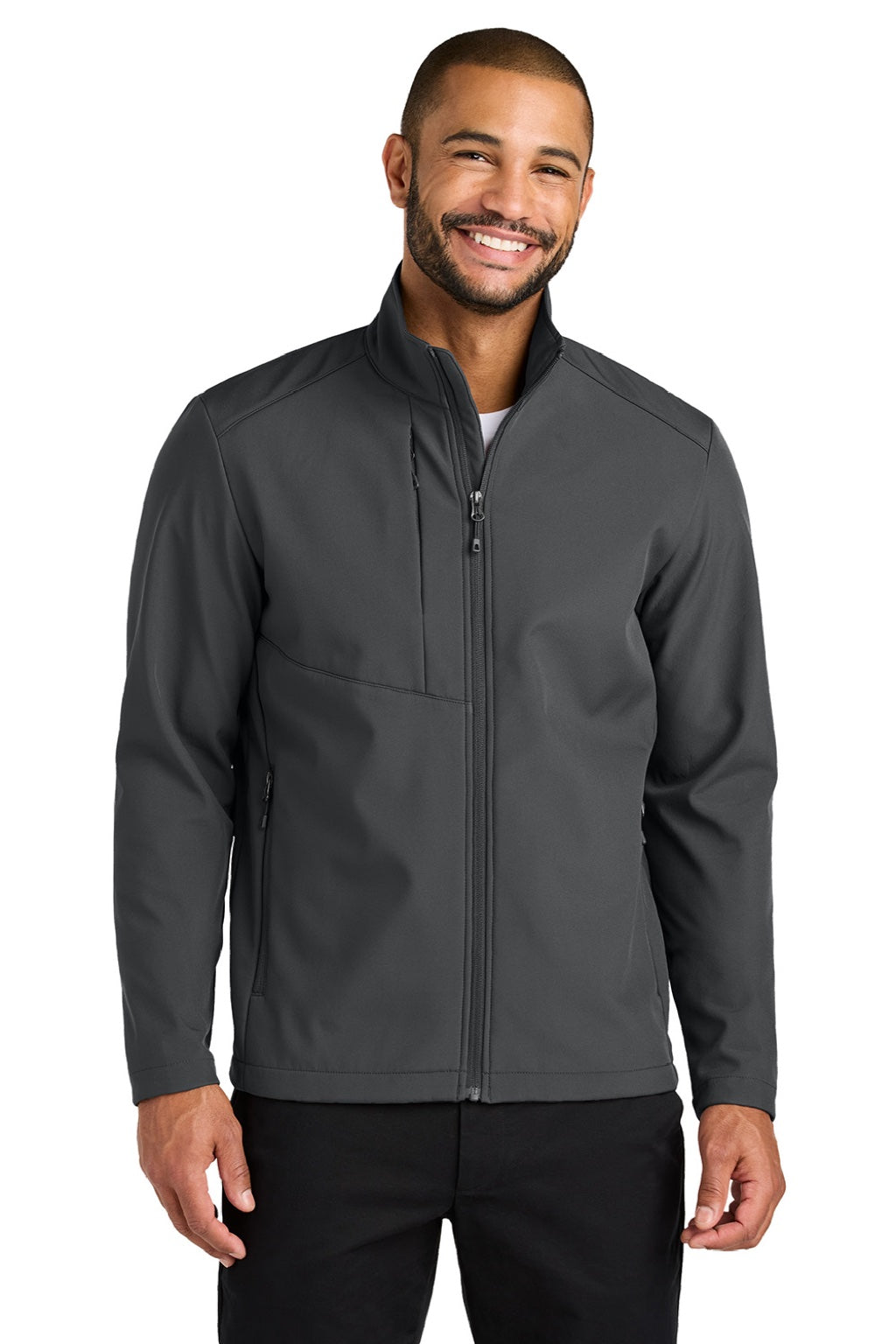 Port Authority J720 Mens C-FREE Core Water Resistant Soft Shell Full Zip Jacket Steel Grey Model Front