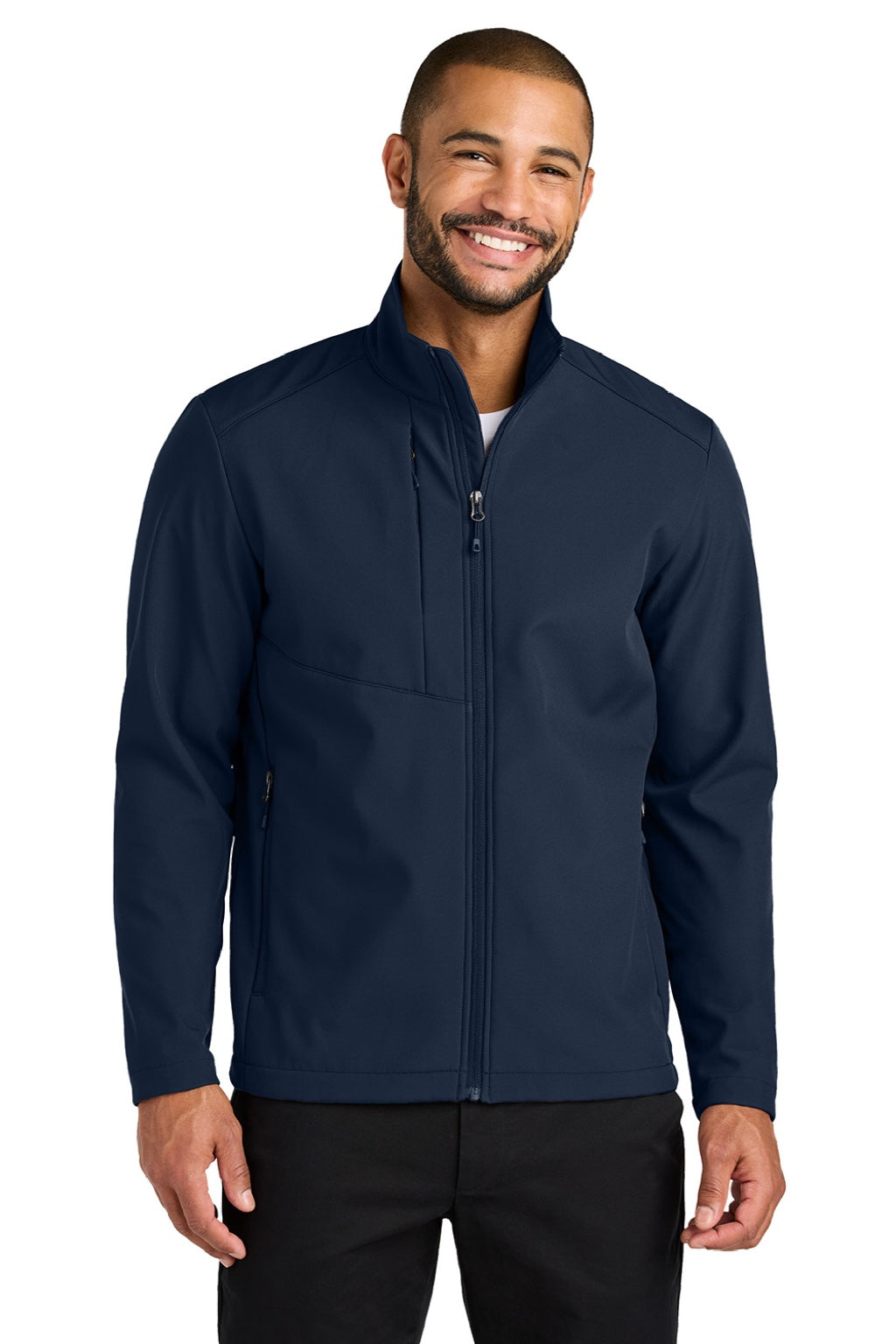 Port Authority J720 Mens C-FREE Core Water Resistant Soft Shell Full Zip Jacket True Navy Blue Model Front