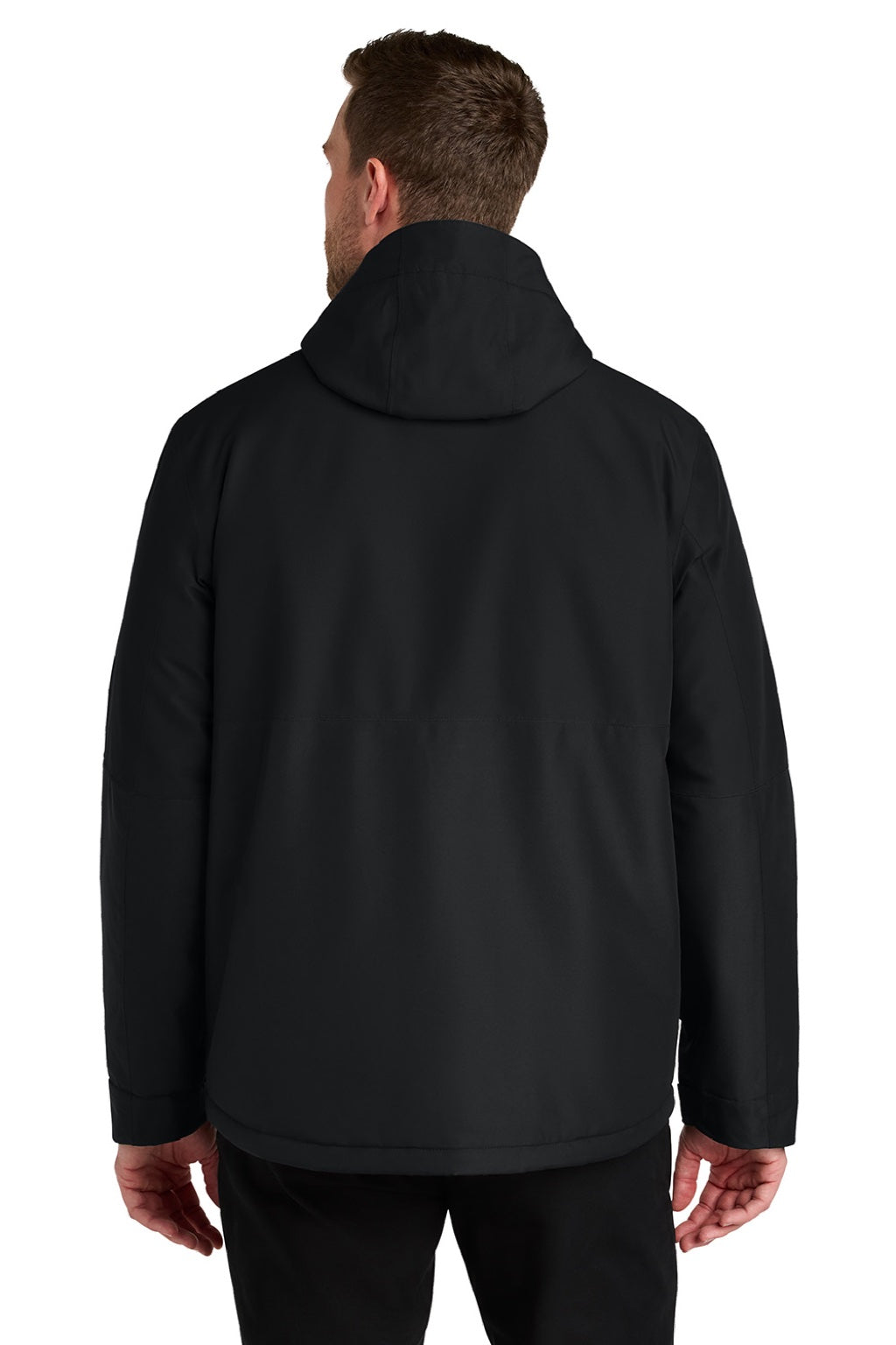 Port Authority J721 Mens Insulated Ripstop Full Zip Hooded Jacket Deep Black Model Back