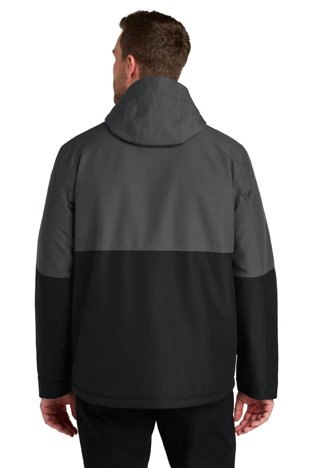 Port Authority J721 Mens Insulated Ripstop Full Zip Hooded Jacket Steel Grey/Deep Black Model Back