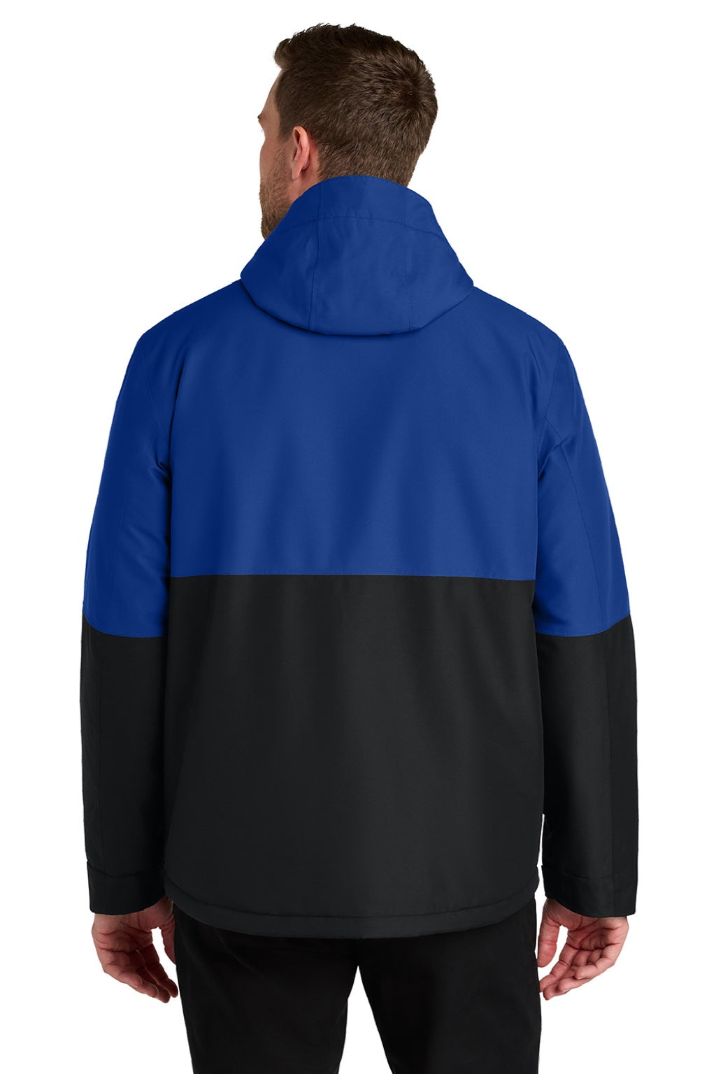 Port Authority J721 Mens Insulated Ripstop Full Zip Hooded Jacket True Royal Blue/Deep Black Model Back