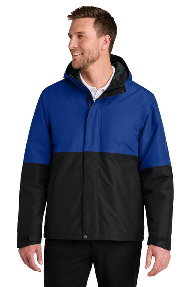 Port Authority J721 Mens Insulated Ripstop Full Zip Hooded Jacket True Royal Blue/Deep Black Model Front