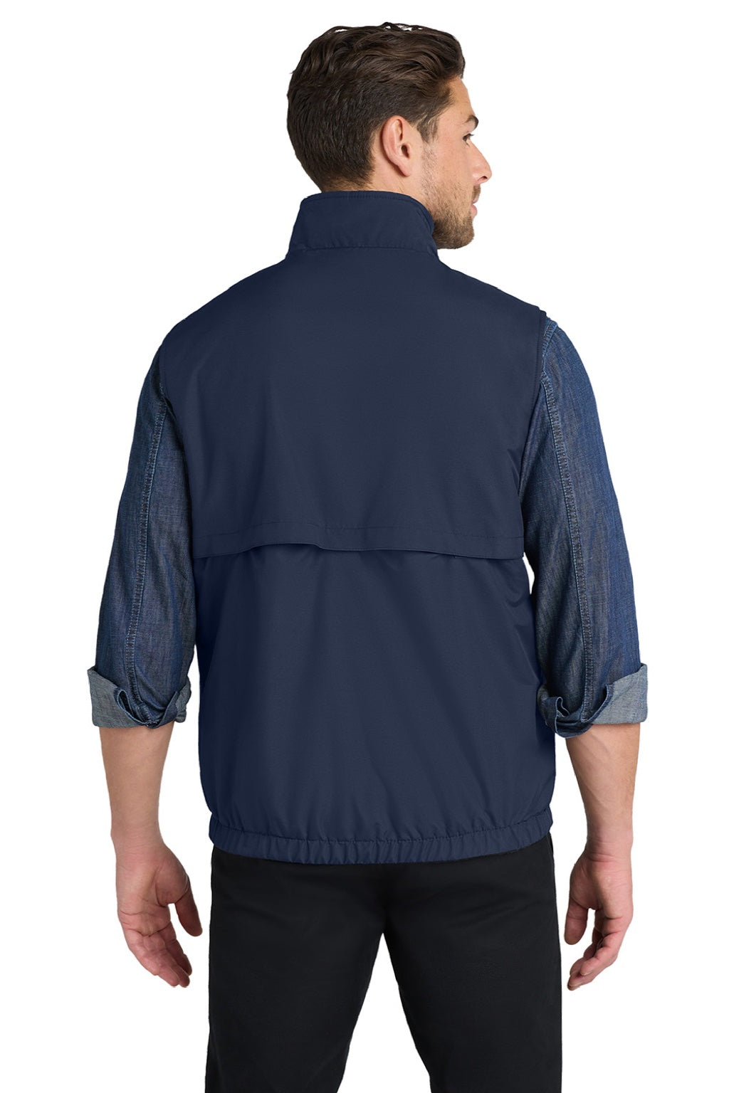 Port Authority J7490 Mens Charger Reversible Wind & Water Resistant Full Zip Vest True Navy Blue Model Back