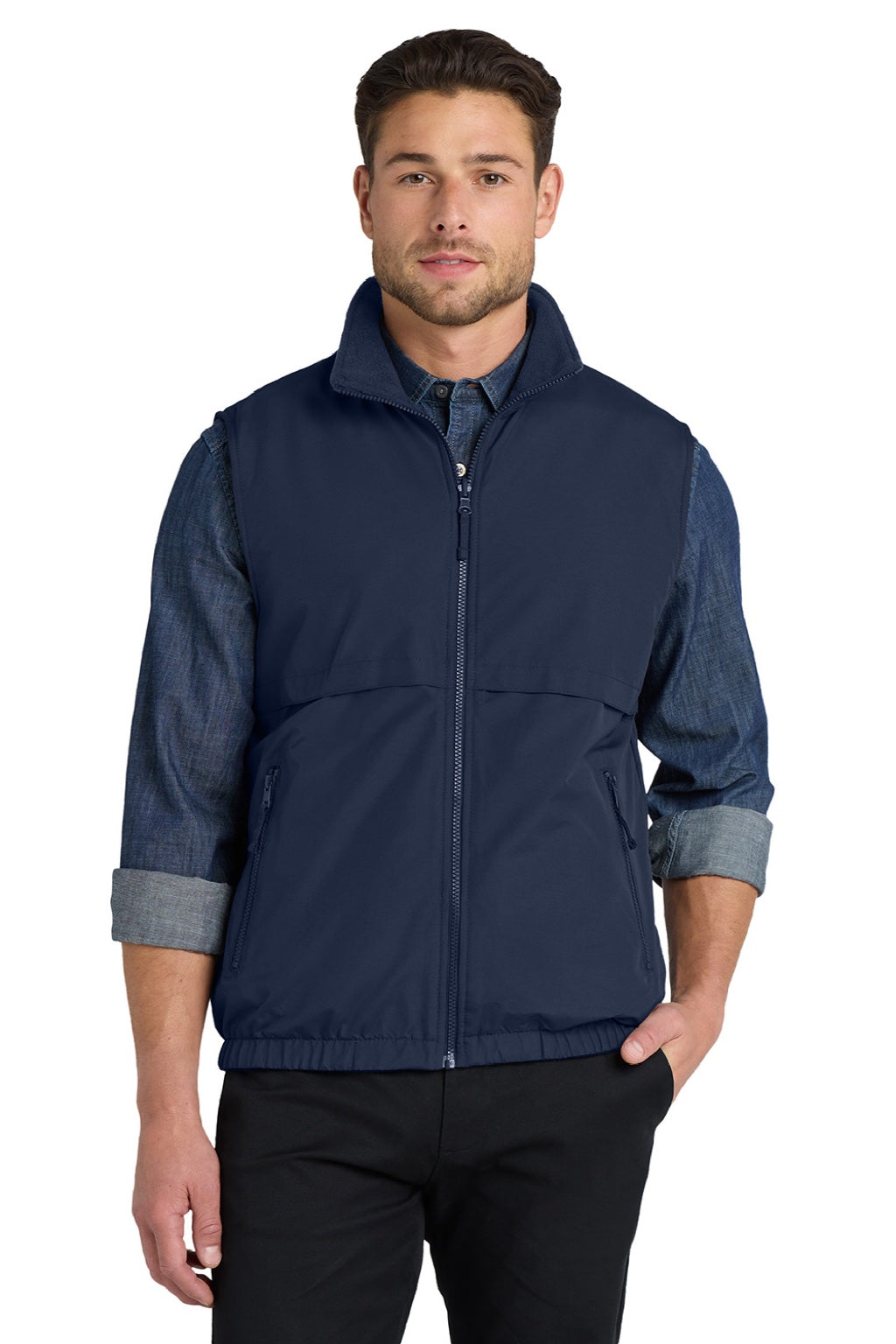 Port Authority J7490 Mens Charger Reversible Wind & Water Resistant Full Zip Vest True Navy Blue Model Front