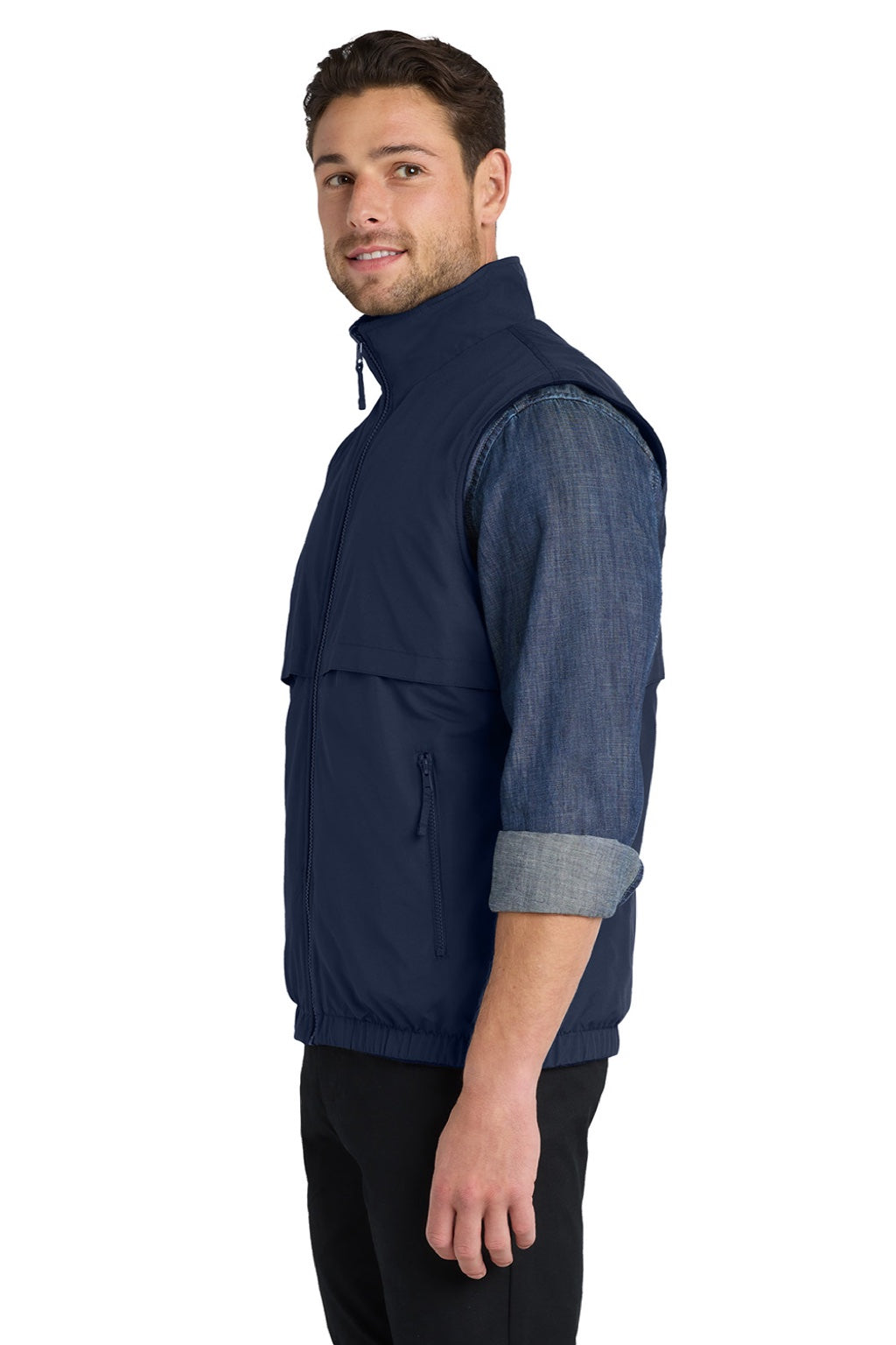 Port Authority J7490 Mens Charger Reversible Wind & Water Resistant Full Zip Vest True Navy Blue Model Side