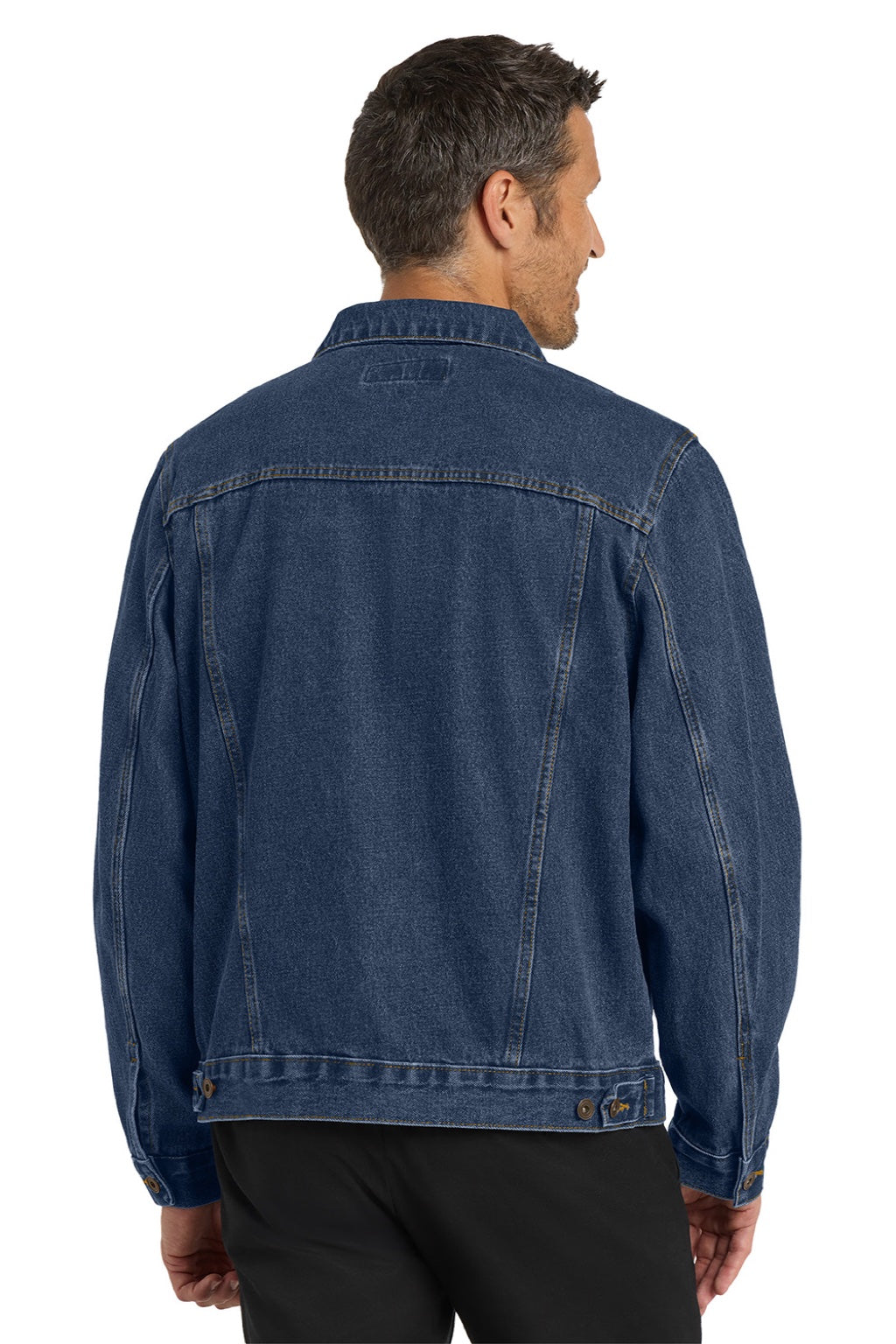 Port Authority J7620 Mens Stonewashed Denim Button Down Jacket Denim Blue Model Back