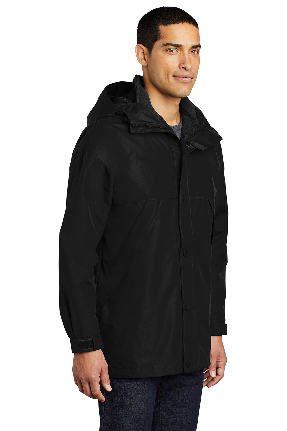 Port Authority J777 Mens 3-in-1 Wind & Water Resistant Full Zip Hooded Jacket Black Model 3q