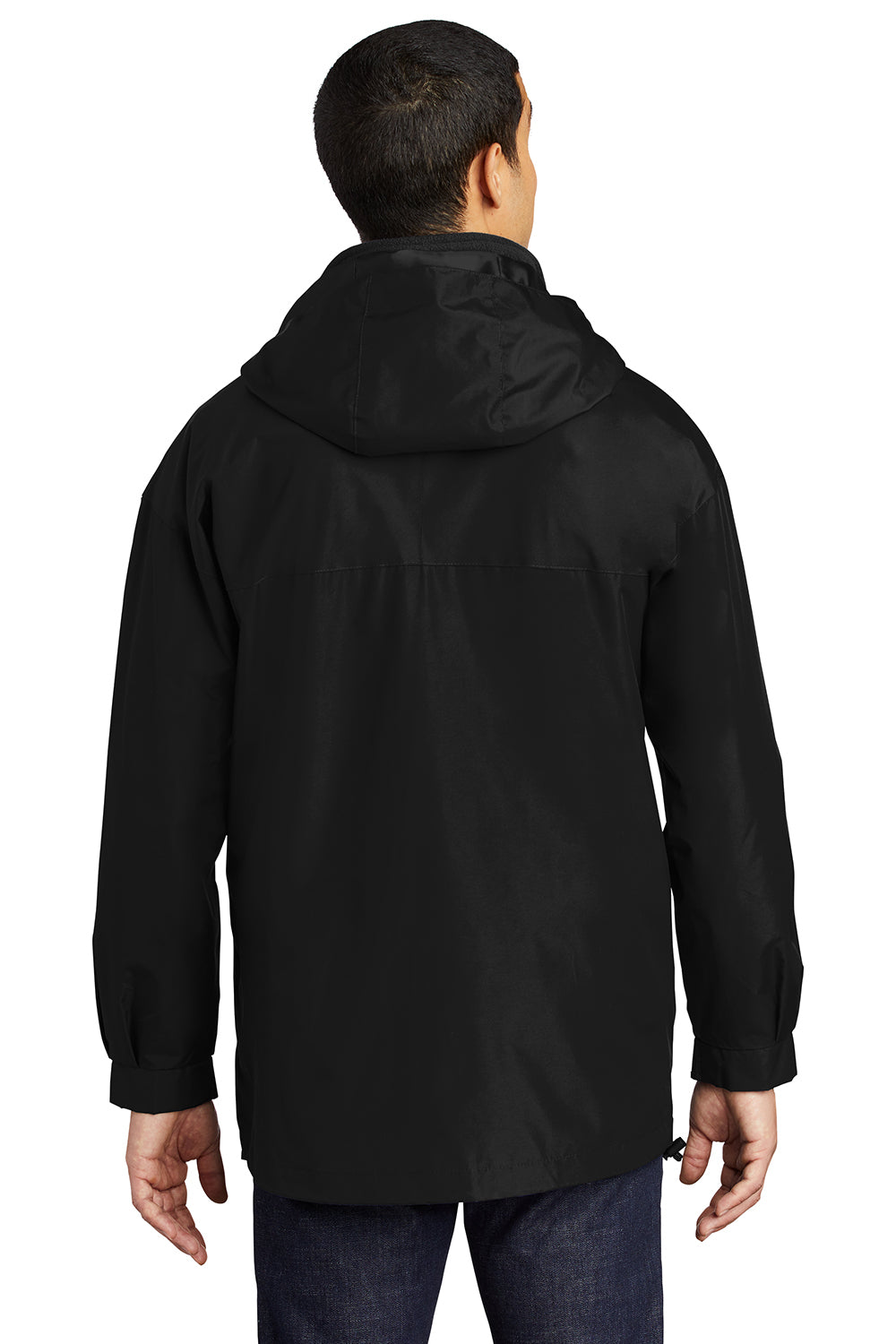 Port Authority J777 Mens 3-in-1 Wind & Water Resistant Full Zip Hooded Jacket Black Model Back