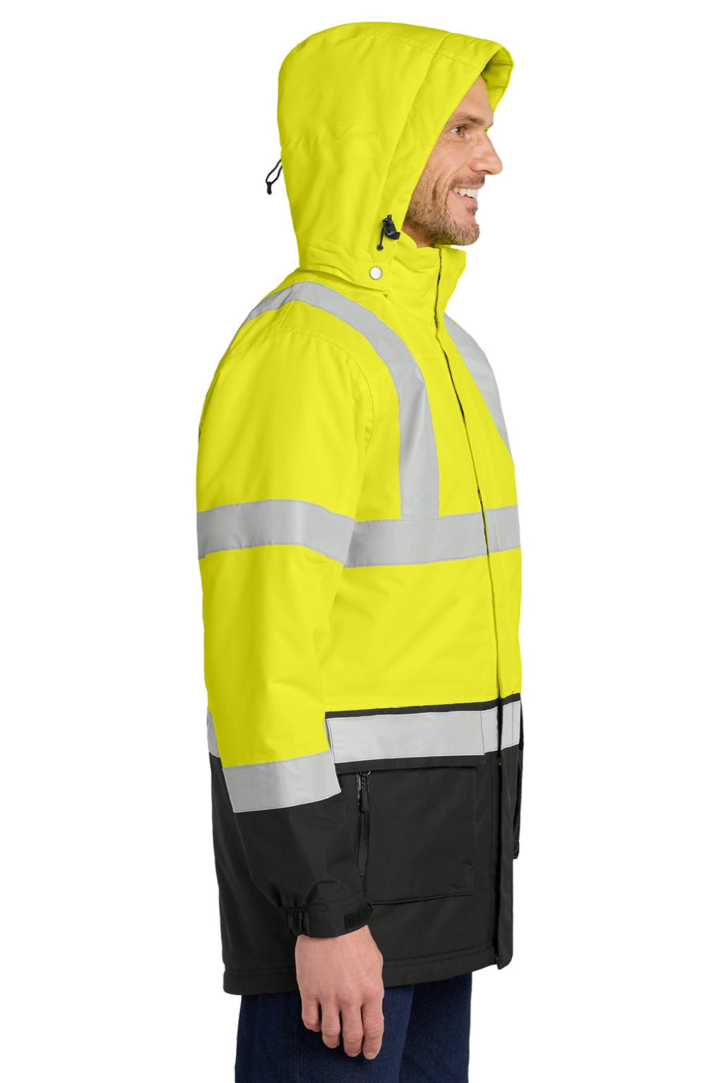 Port Authority J799S Mens Waterproof Full Zip Hooded Jacket Safety Yellow/Black Model 3q